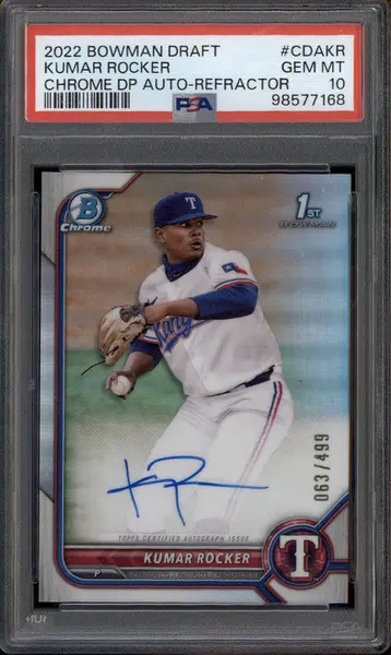2022 Bowman Chrome Draft Auto Refractor #CDAKR Kumar Rocker RC /499 PSA 10