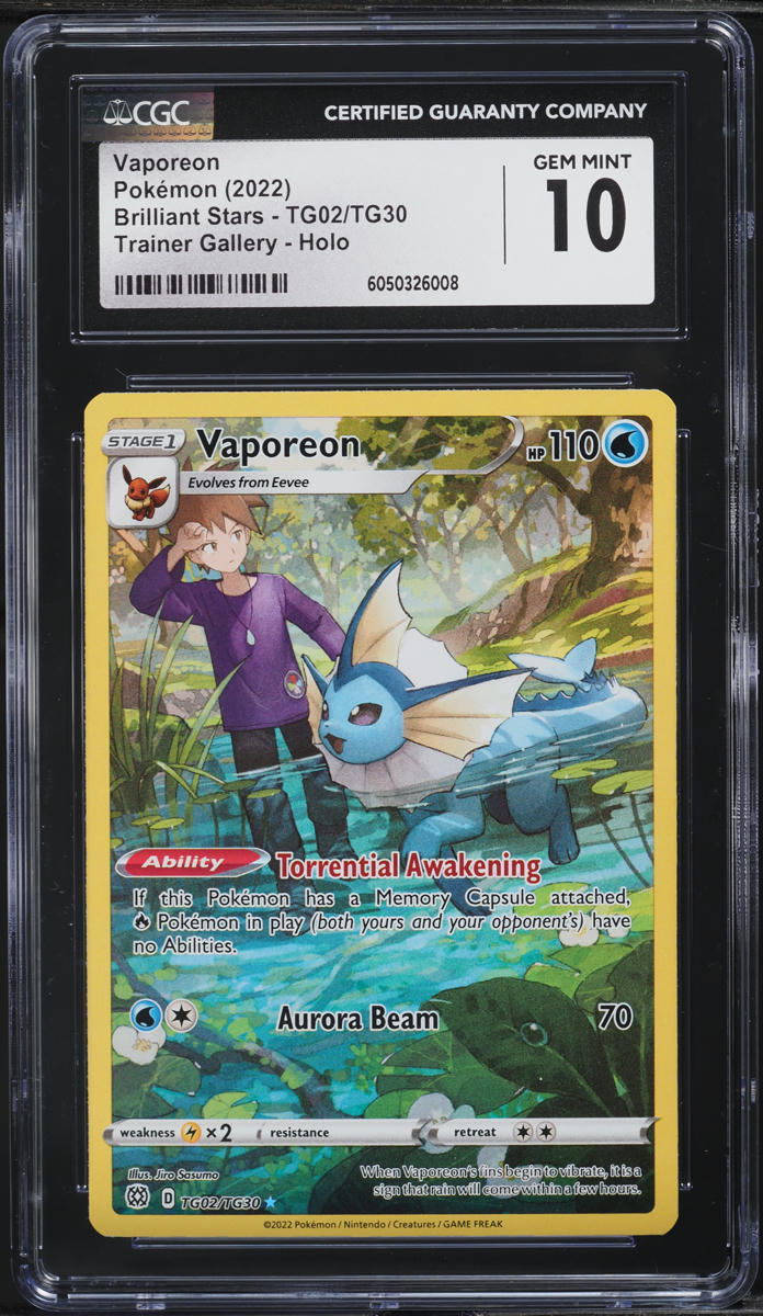 2022 Pokemon SWSH Brilliant Stars Full Art Vaporeon #TG02 CGC 10 GEM MINT