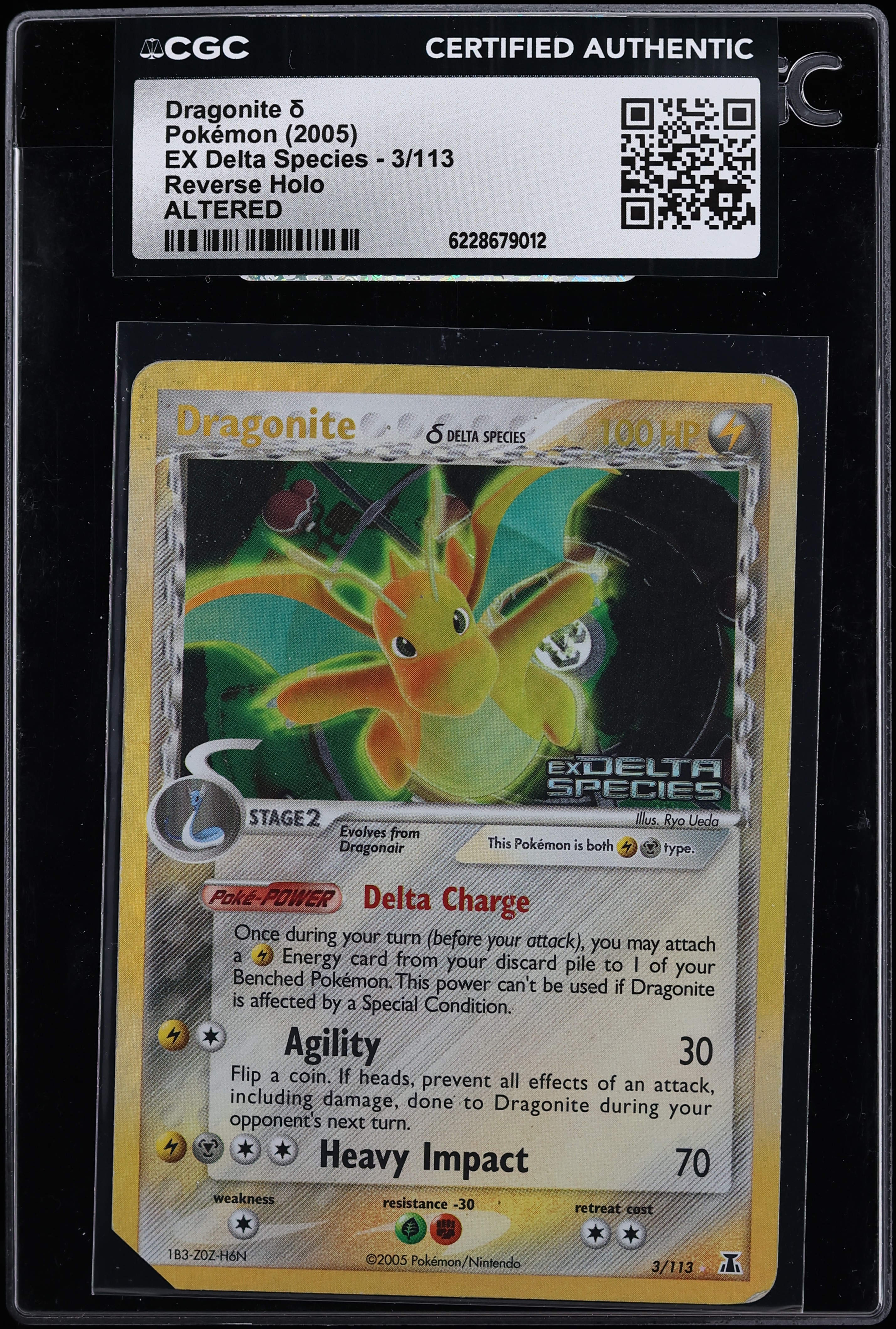 2005 Pokemon EX Delta Species Reverse Holo Dragonite #3 CGC ALTERED AUTH