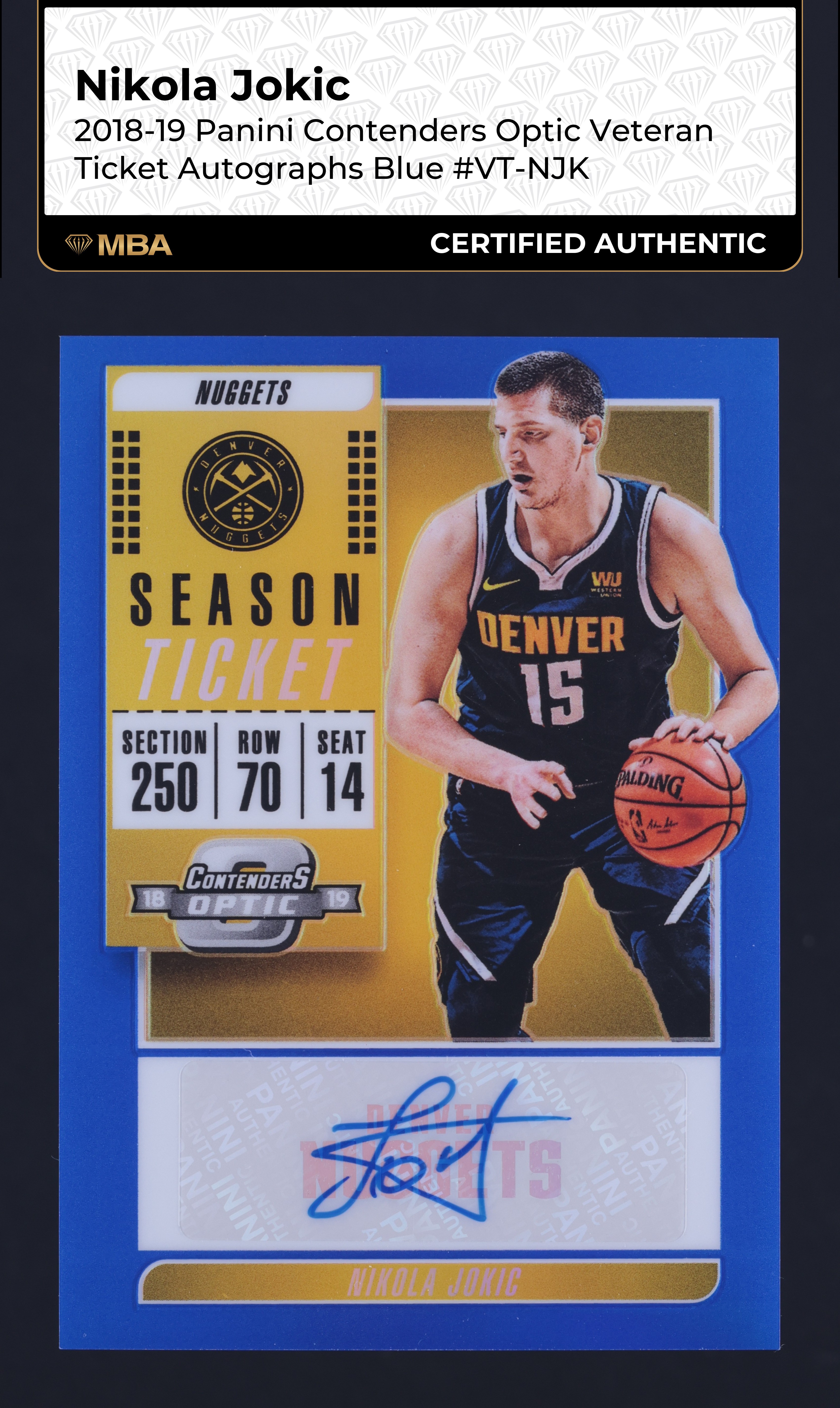 2018 Panini Contenders Optic Veteran Ticket Blue Nikola Jokic AUTO /35 MBA AUTH