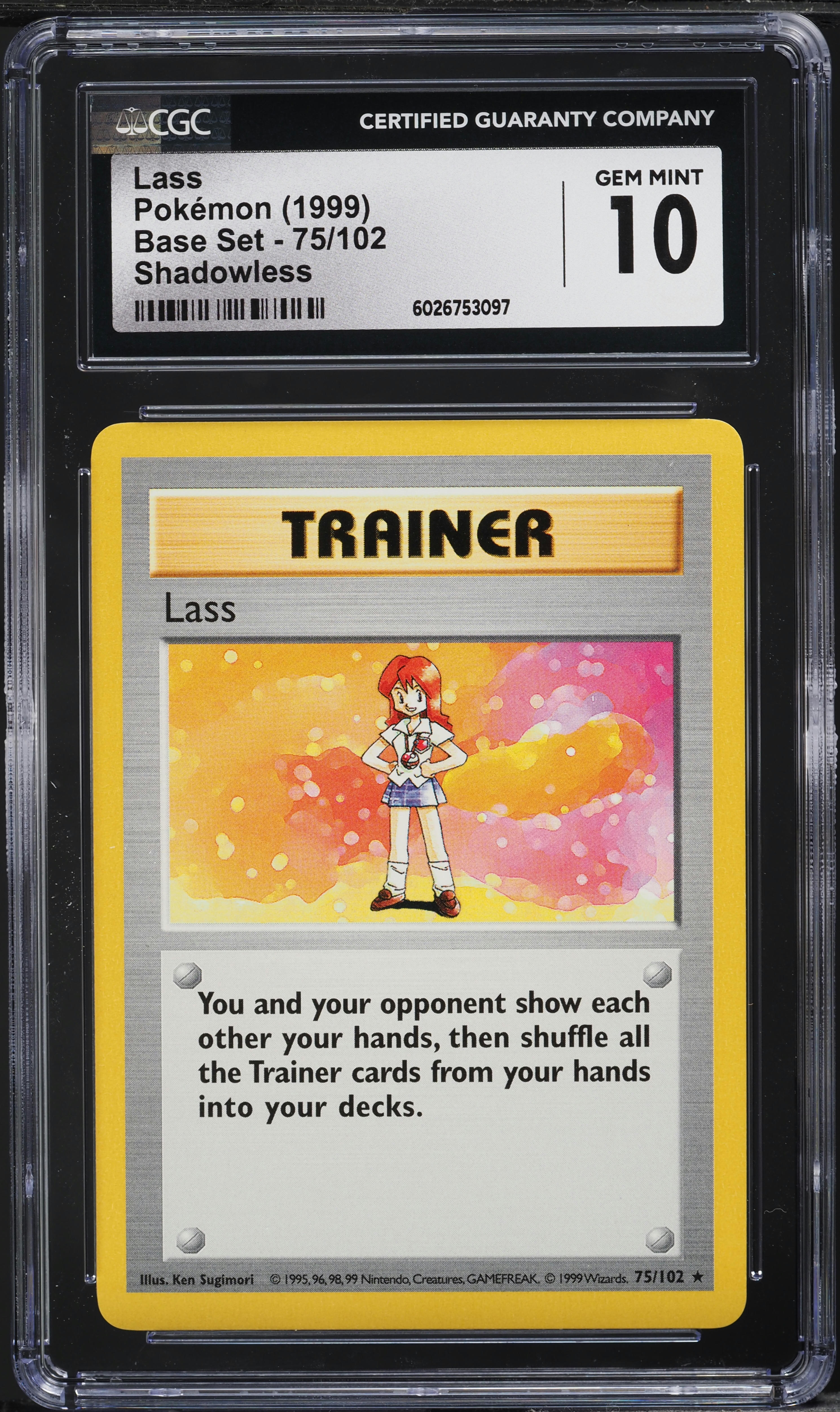 1999 Pokemon Base Set Shadowless Lass #75 CGC 10 GEM MINT