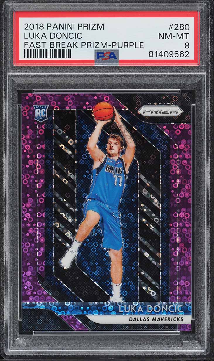 2018 Panini Prizm Fast Break Purple Luka Doncic ROOKIE /75 #280 PSA 8 NM-MT