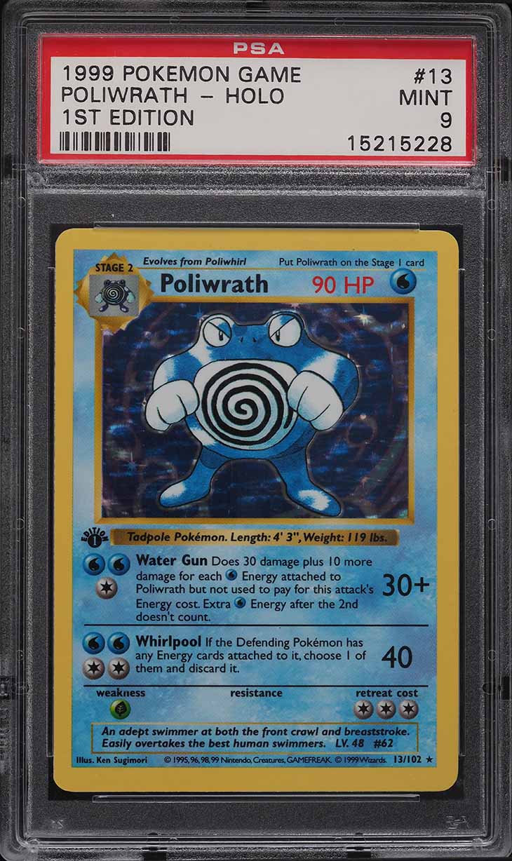 1999 Pokemon Base Set Shadowless 1st Edition Holo Poliwrath #13 PSA 9 MINT