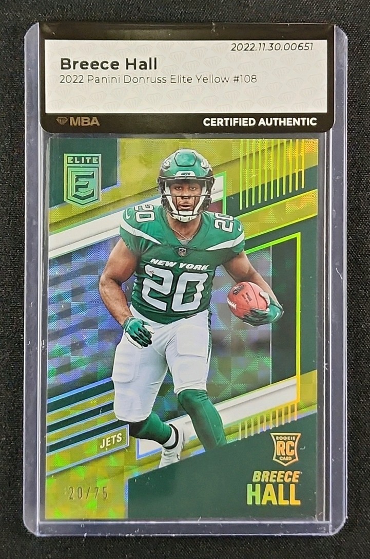 2022 Donruss Elite Yellow Breece Hall ROOKIE JERSEY # 20/75 #108 MBA AUTH
