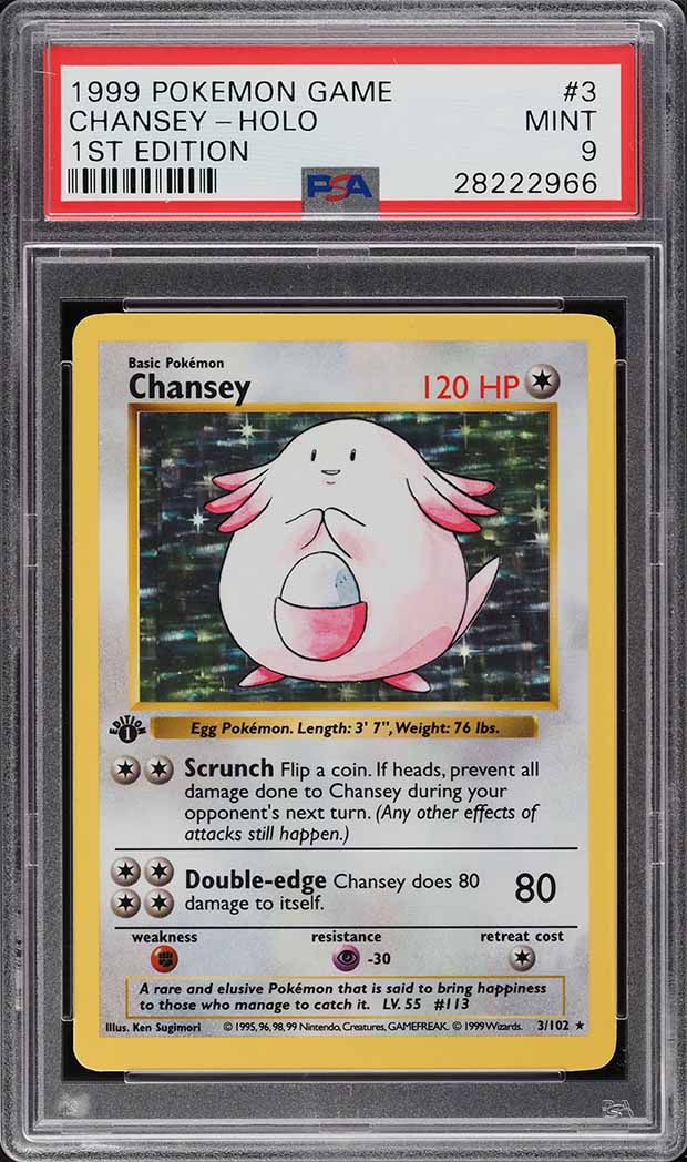 1999 Pokemon Base Set Shadowless 1st Edition Holo Chansey #3 PSA 9 MINT
