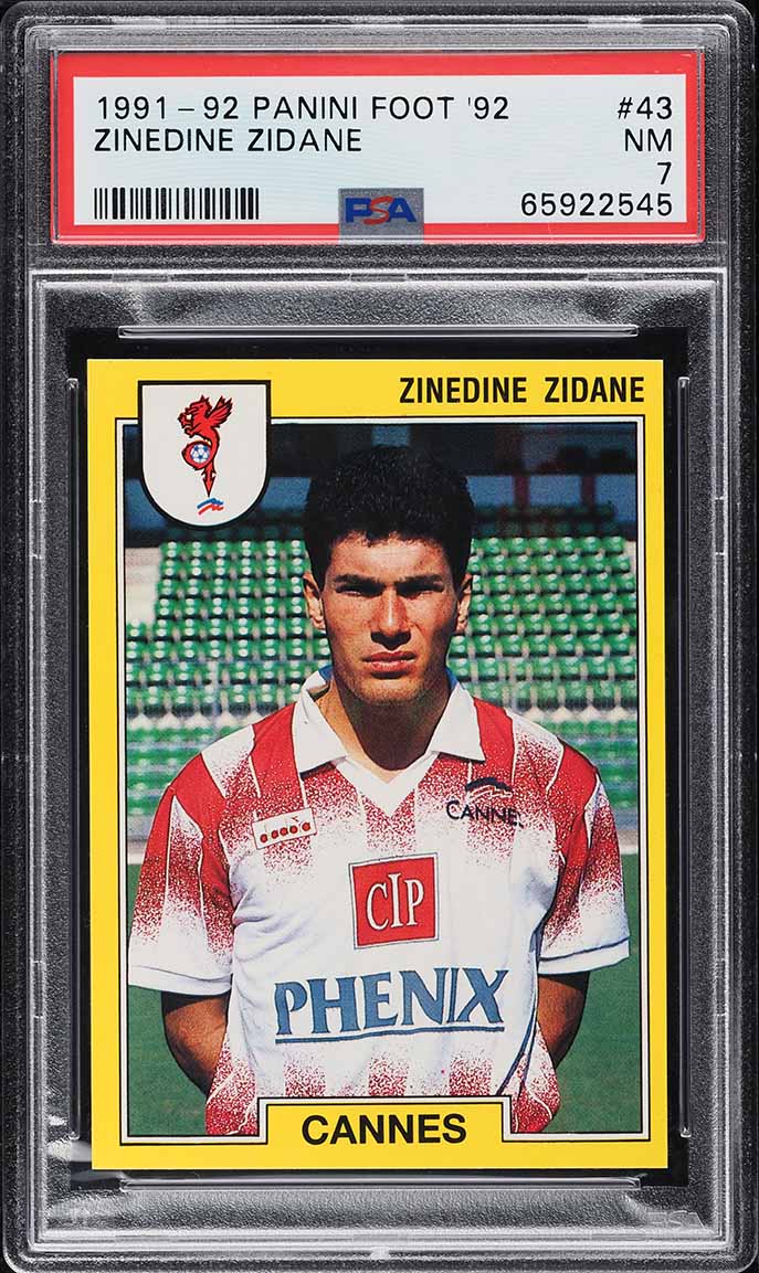 1991 Panini Foot '92 Soccer Zinedine Zidane ROOKIE #43 PSA 7 NRMT
