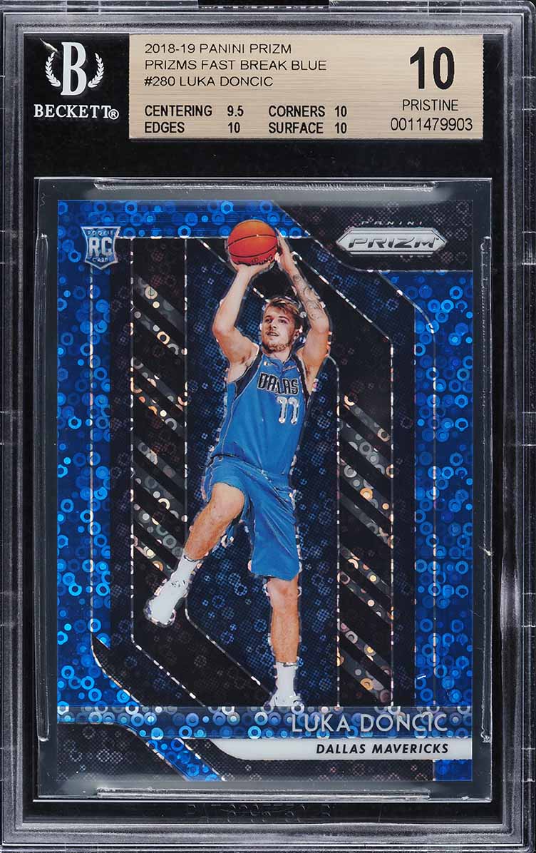 2018 Panini Prizm Fast Break Blue Prizms Luka Doncic ROOKIE /175 #280 BGS 10