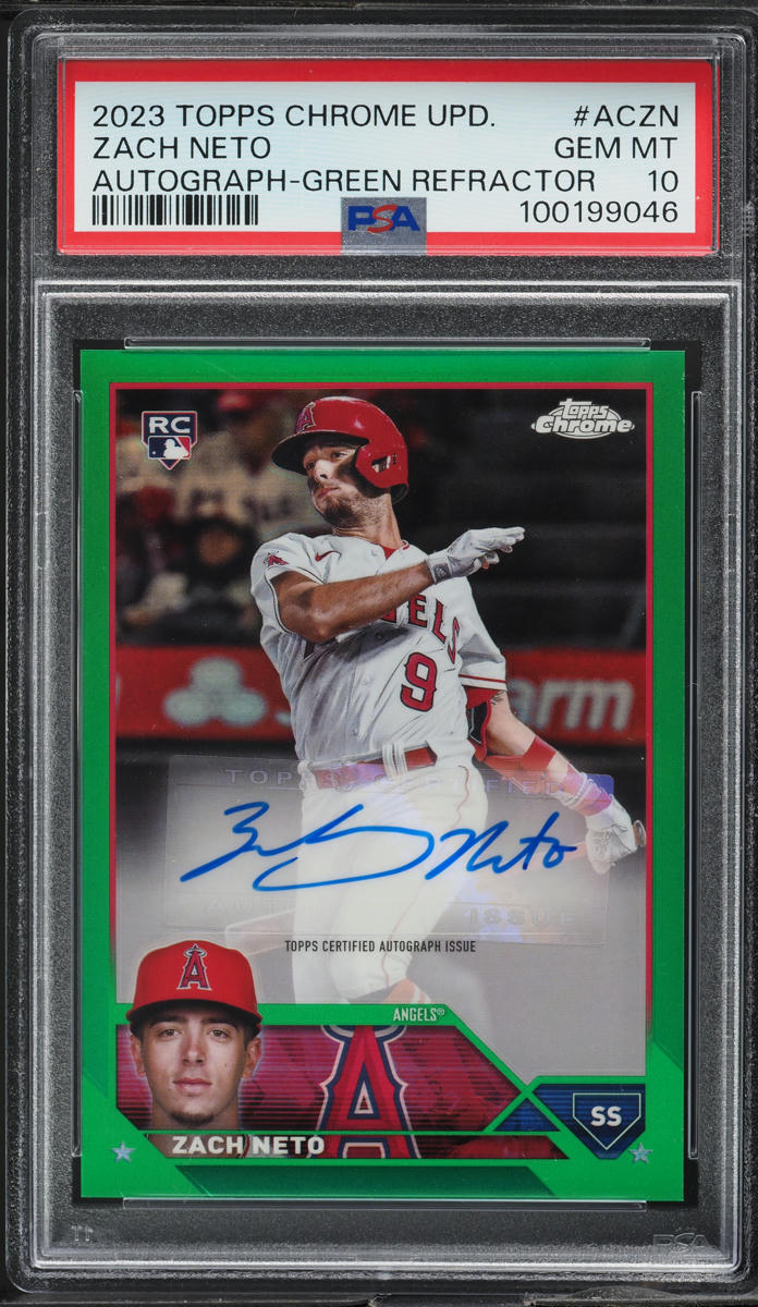 2023 Topps Chrome Update Green Refractor Zach Neto ROOKIE AUTO /99 #ACZN PSA 9