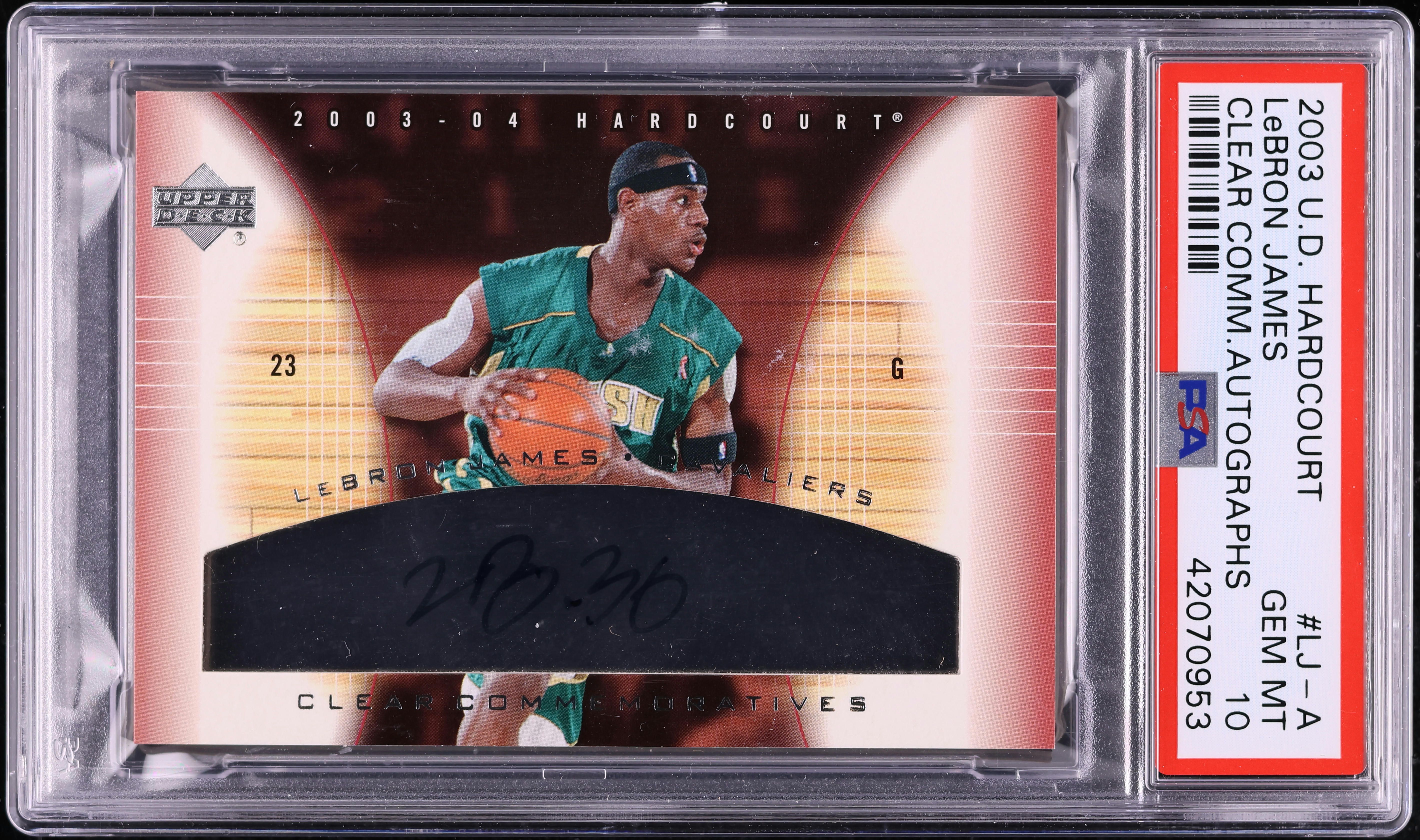 2003 UD Hardcourt Clear Commemoratives LeBron James ROOKIE AUTO PSA 10 GEM MINT