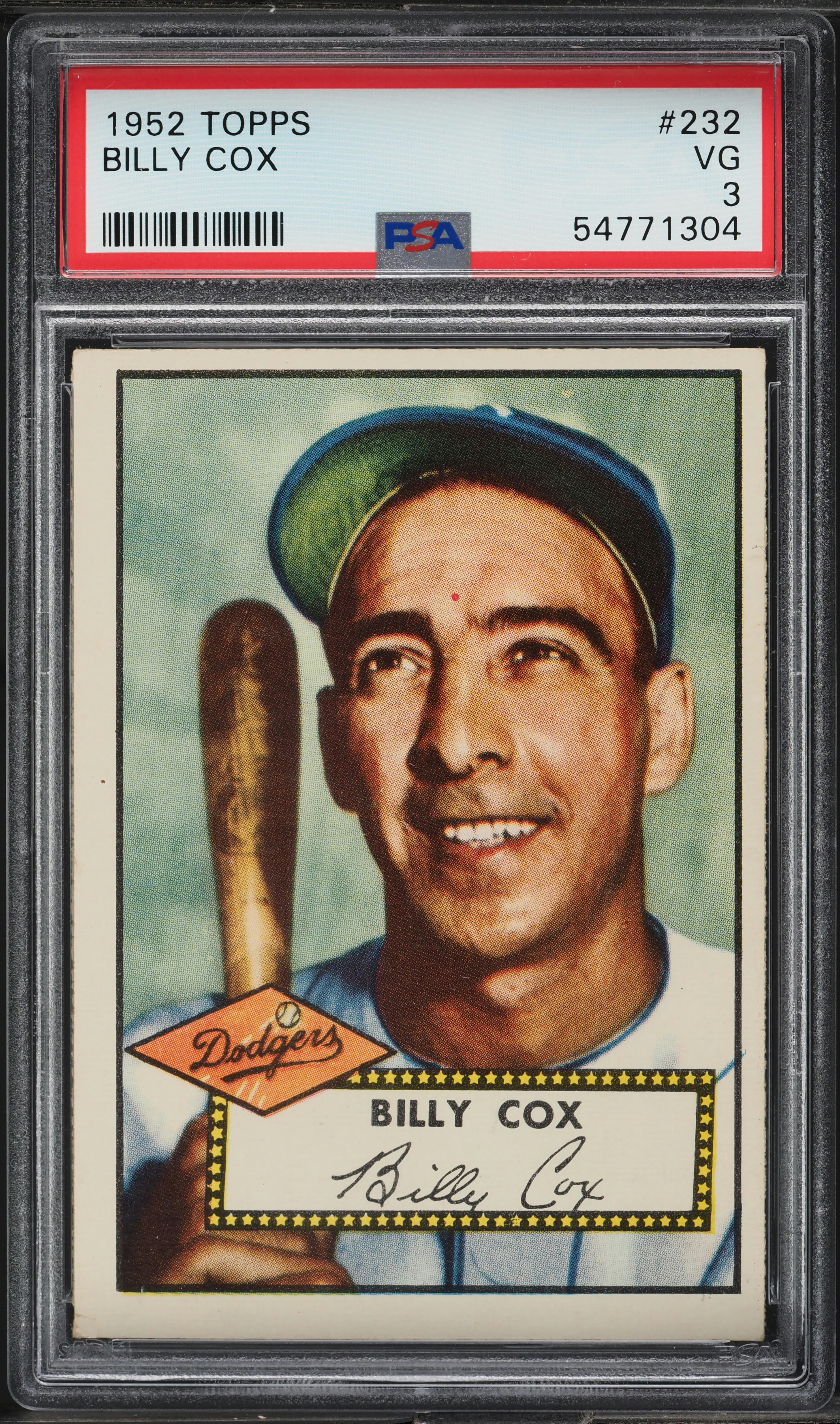 1952 Topps Billy Cox #232 PSA 3 VG