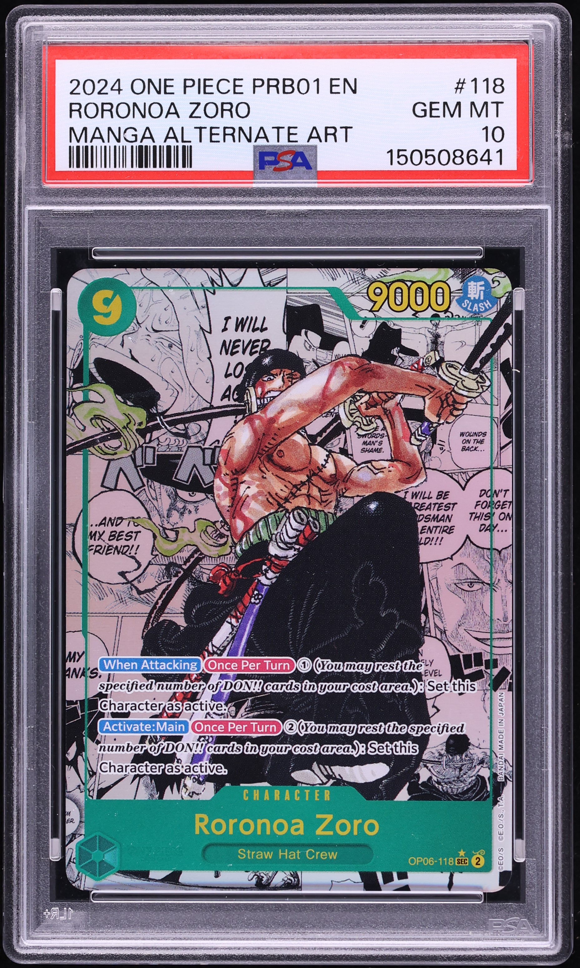 2024 One Piece Wings Of The Captain Manga Art Roronoa Zoro #OP06-118 PSA 10 GEM MINT