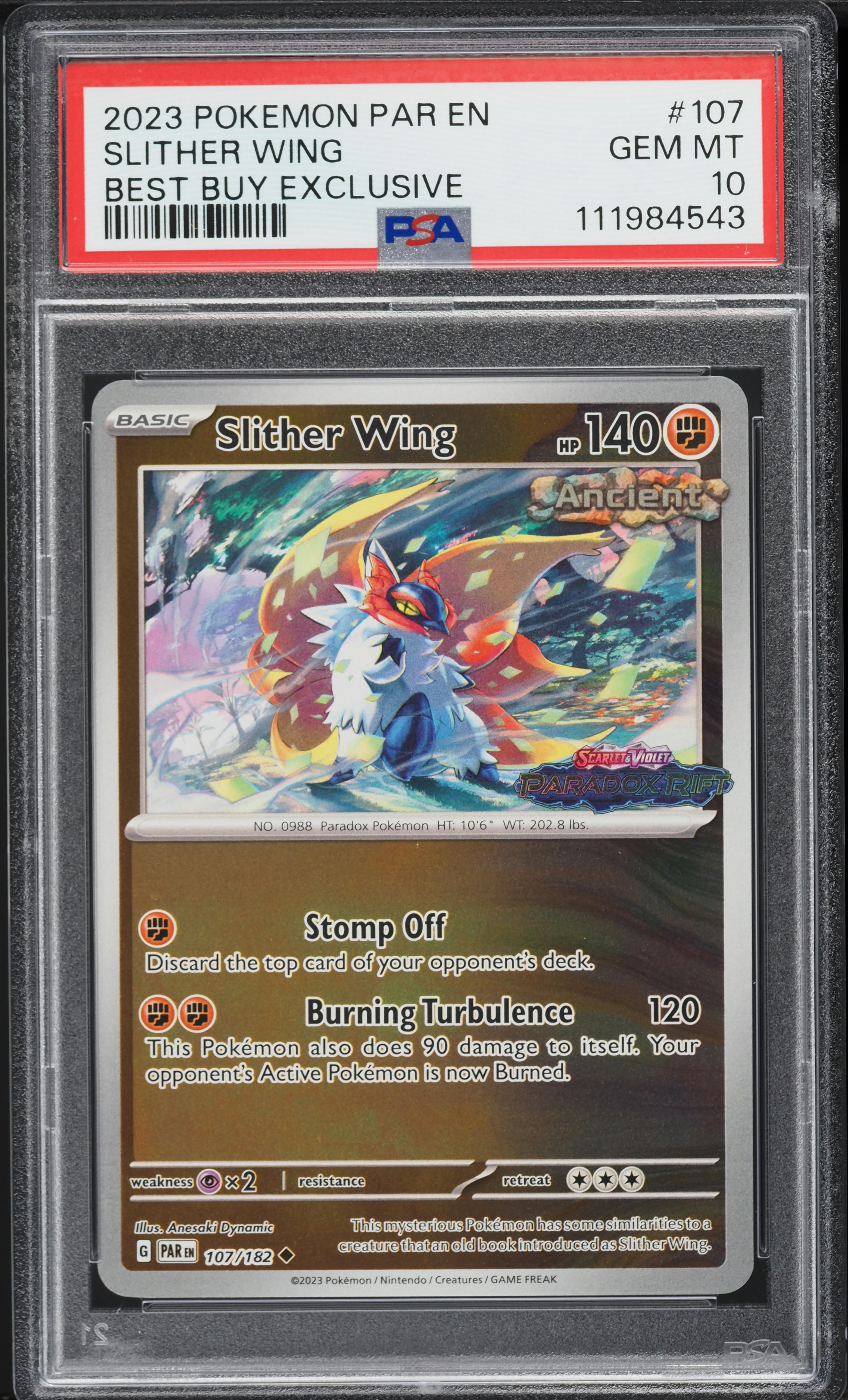2023 Pokemon Scarlet & Violet Paradox Rift Best Buy Exclusive Slither Wing #107 PSA 10 GEM MINT