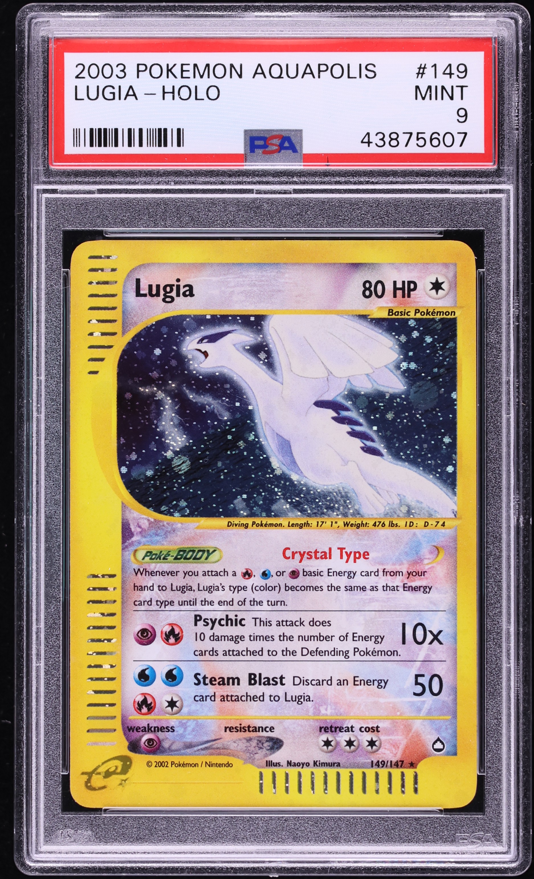 2003 Pokemon Aquapolis Holo Crystal Lugia #149 PSA 9 MINT