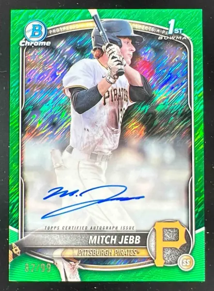 2025 Bowman Chrome Autographs Green Shimmer #CPA-MJ Mitch Jebb RC Auto /99