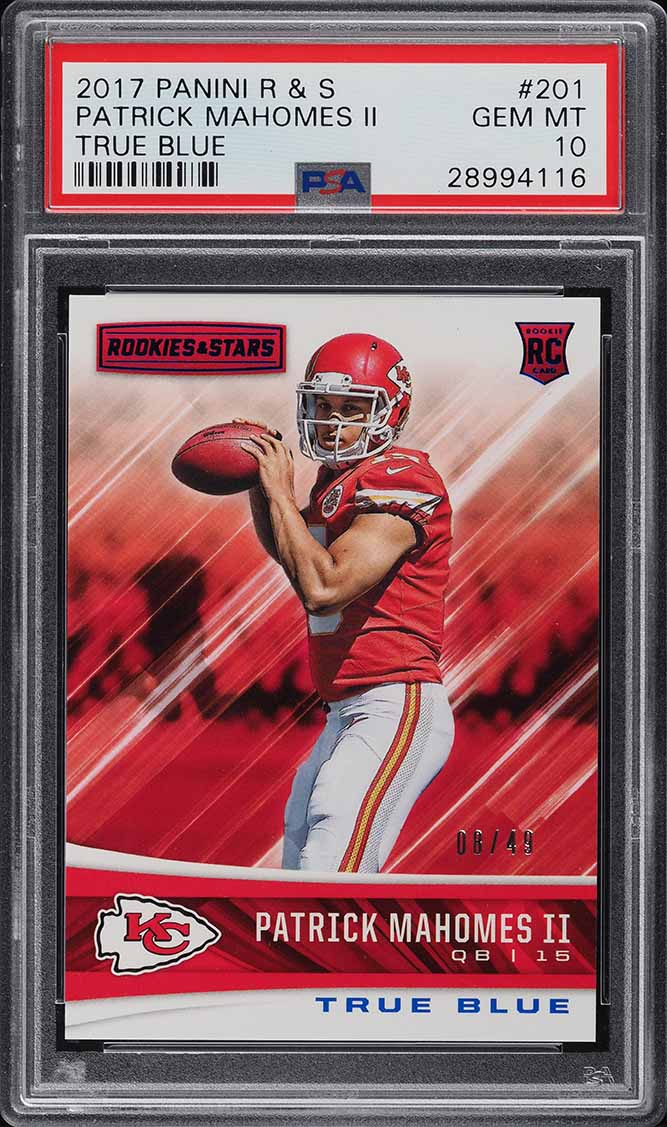 2017 Panini Rookies & Stars True Blue Patrick Mahomes II ROOKIE /49 #201 PSA 10