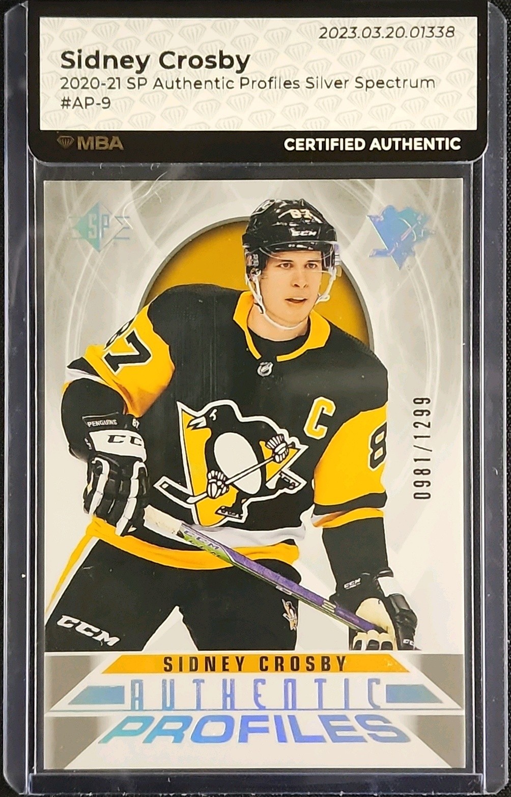 2020 SP Authentic Profiles Silver Spectrum Sidney Crosby /1299 #AP-9 MBA AUTH