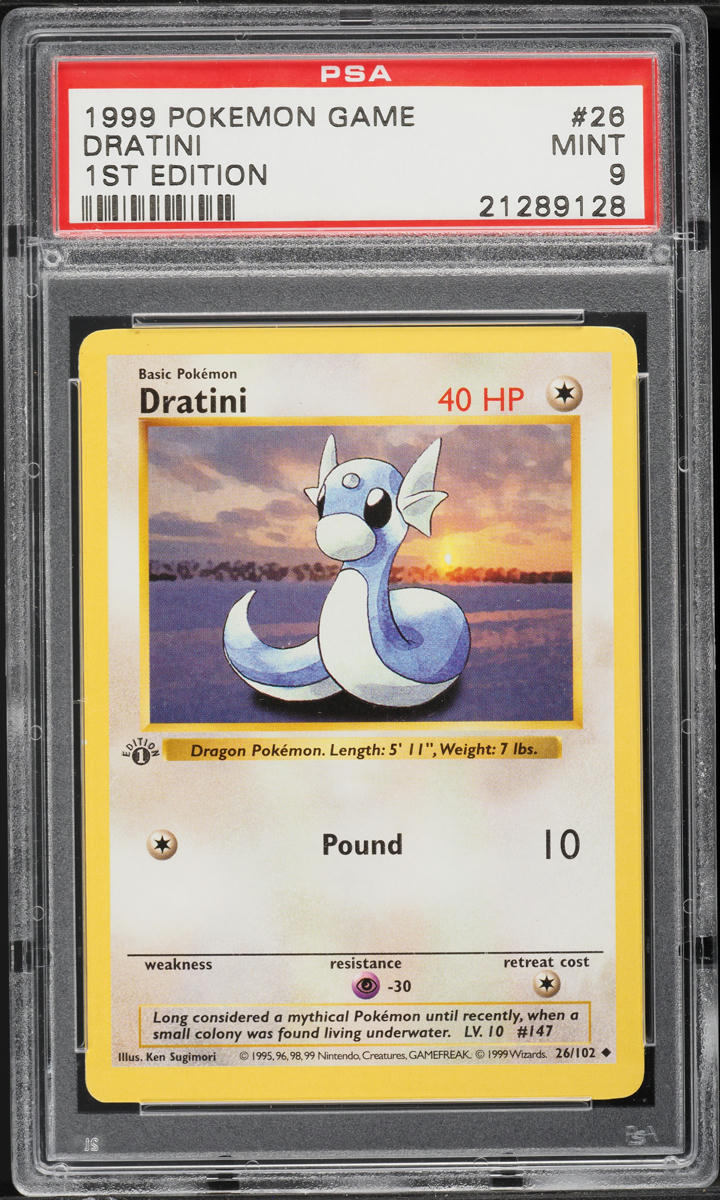 1999 Pokemon Base Set Shadowless 1st Edition Dratini #26 PSA 9 MINT