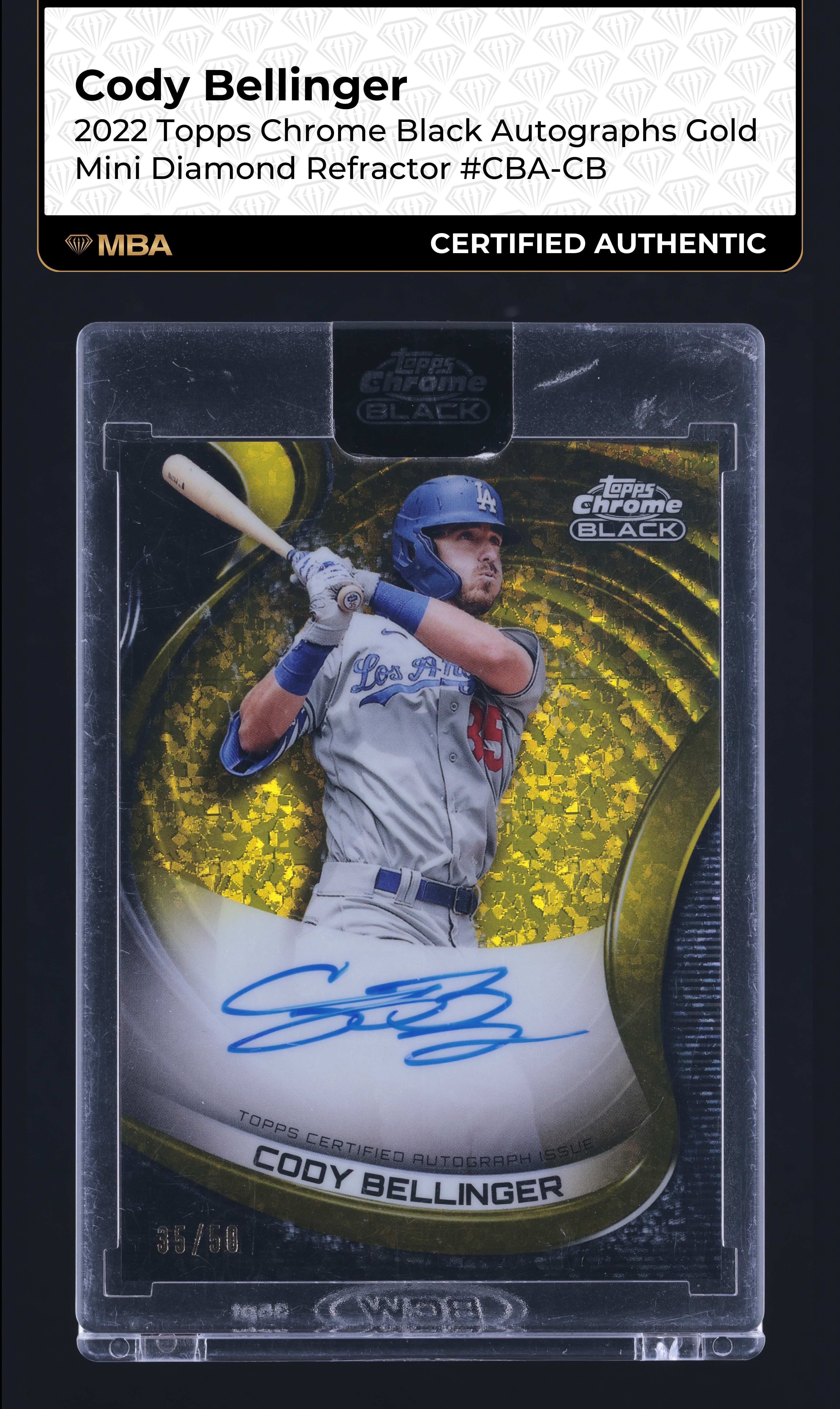 2022 Topps Chrome Black Gold Diamond Refractor Cody Bellinger AUTO /50 MBA AUTH