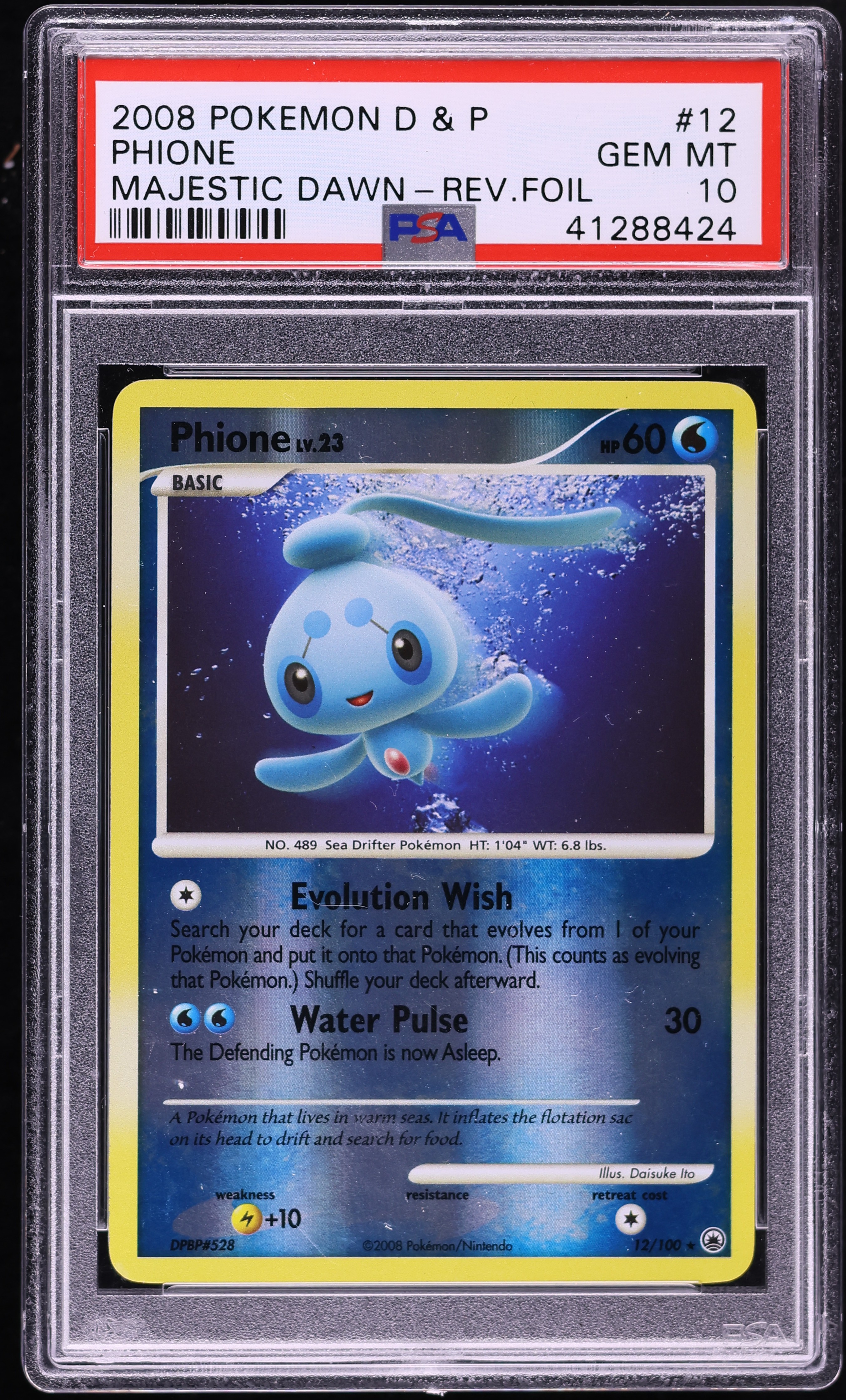 2008 Pokemon Diamond & Pearl Majestic Dawn Reverse Holo Phione #12 PSA 10 GEM MINT