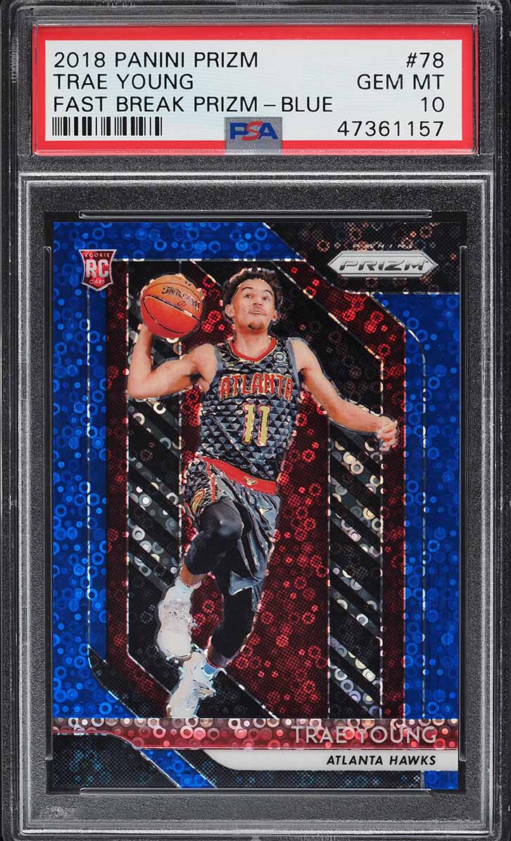 2018 Panini Prizm Fast Break Blue Trae Young ROOKIE /175 #78 PSA 10 GEM MINT