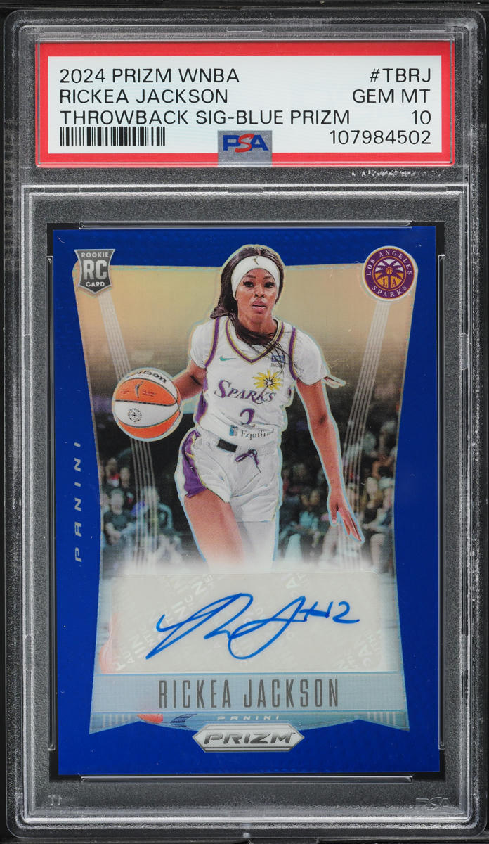 2024 Panini Prizm WNBA Throwback Blue Rickea Jackson RC AUTO /75 #TBRJ PSA 10