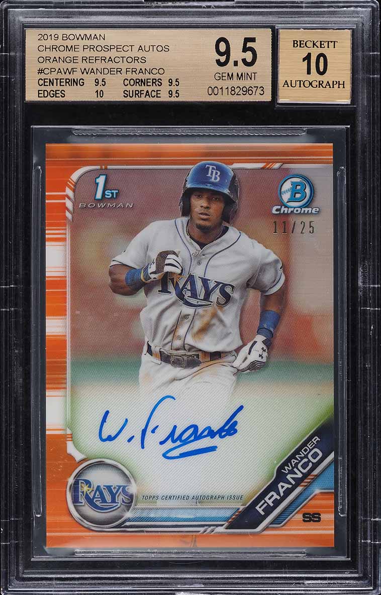 2019 Bowman Chrome Orange Refractor Wander Franco ROOKIE AUTO /25 #CPAWF BGS 9.5