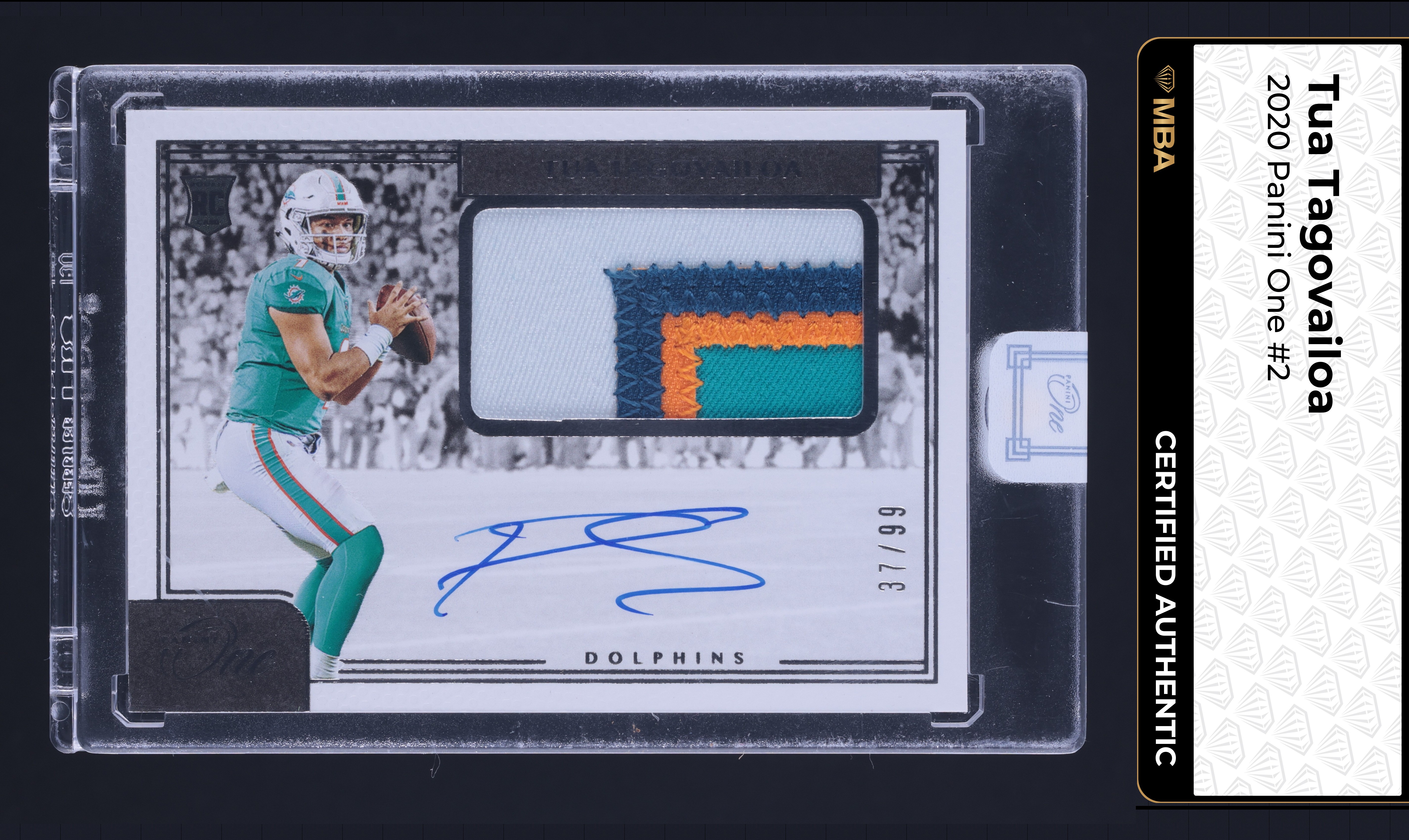 2020 Panini One Tua Tagovailoa ROOKIE PATCH AUTO /99 #2 MBA AUTH