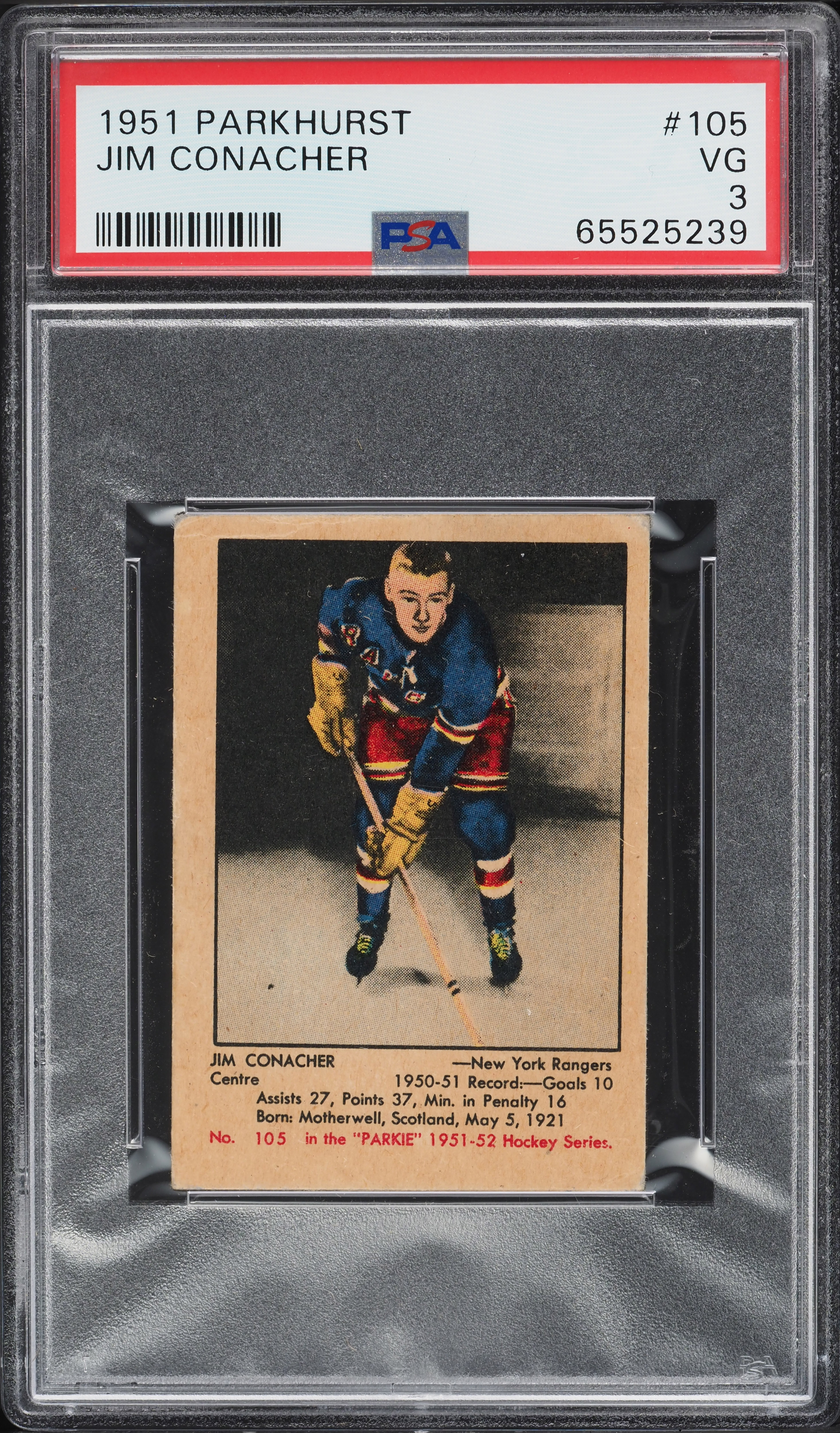 1951 Parkhurst Jim Conacher ROOKIE #105 PSA 3 VG