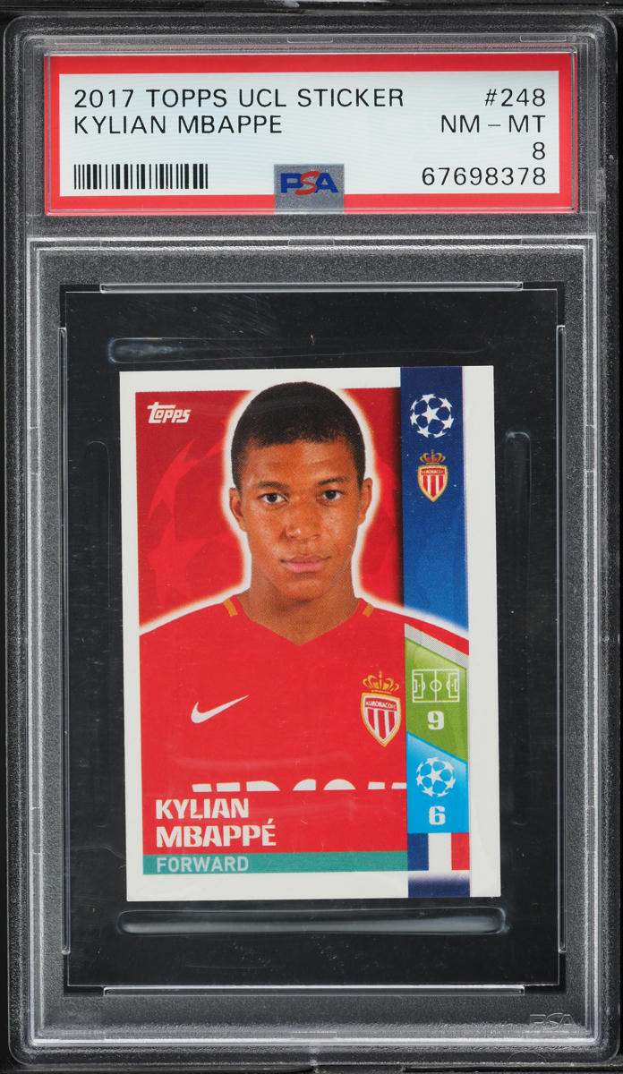 2017 Topps UEFA Champions League Sticker Kylian Mbappe ROOKIE #248 PSA 8 NM-MT