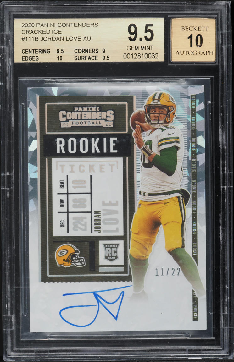 2020 Panini Contenders Cracked Ice Jordan Love ROOKIE AUTO /22 #111B BGS 9.5 GEM