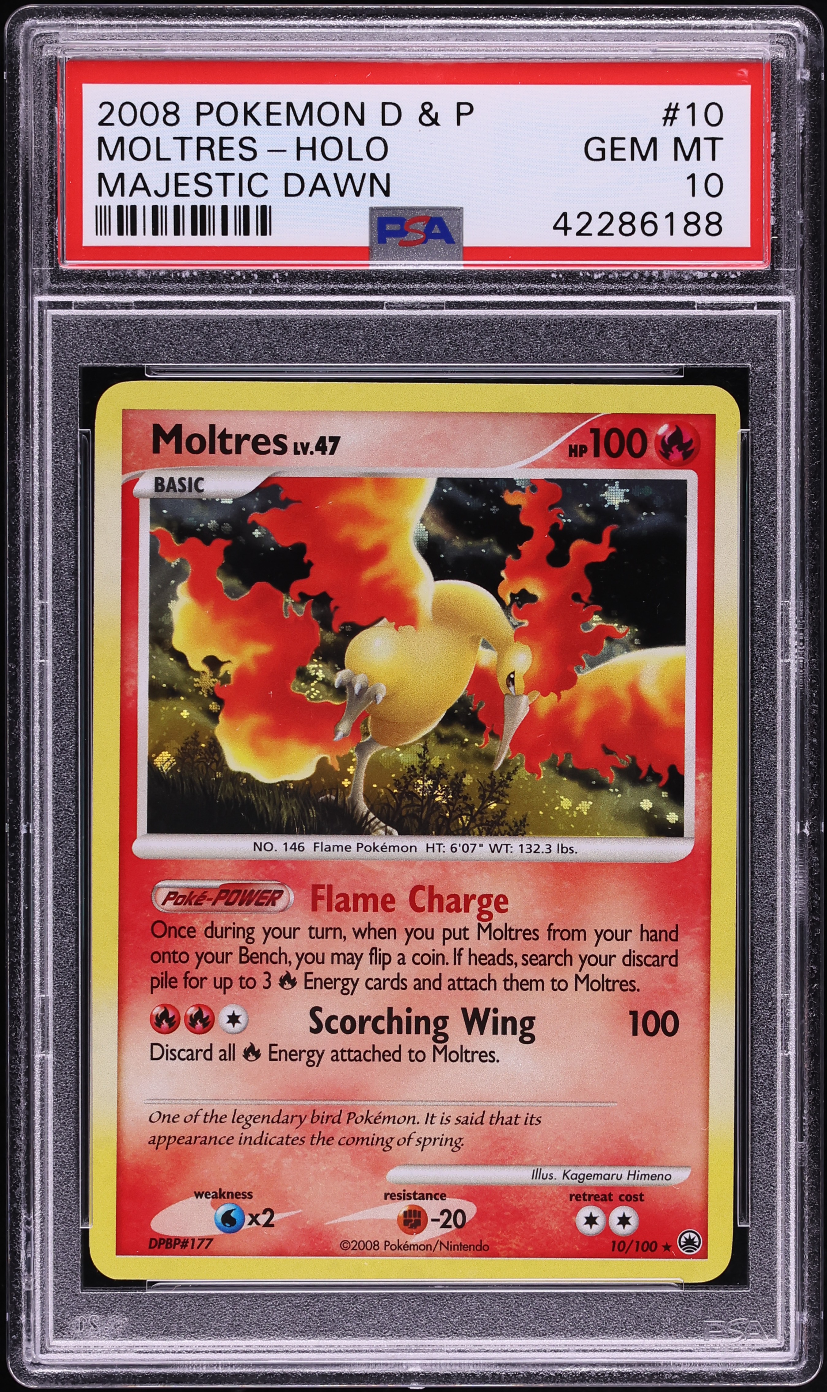 2008 Pokemon Diamond & Pearl Majestic Dawn Holo Moltres #10 PSA 10 GEM MINT