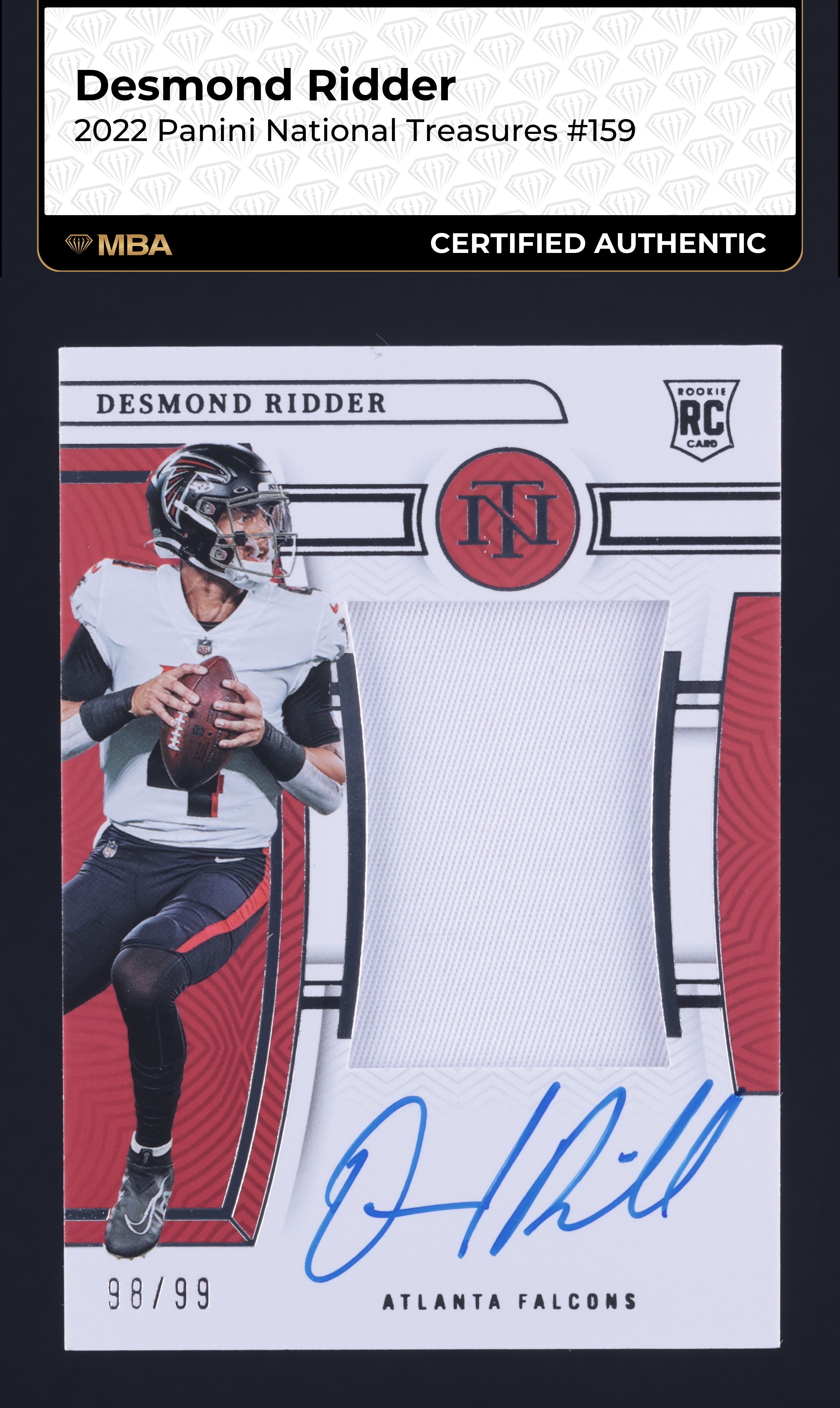 2022 National Treasures Desmond Ridder ROOKIE PATCH AUTO /99 #159 MBA AUTH