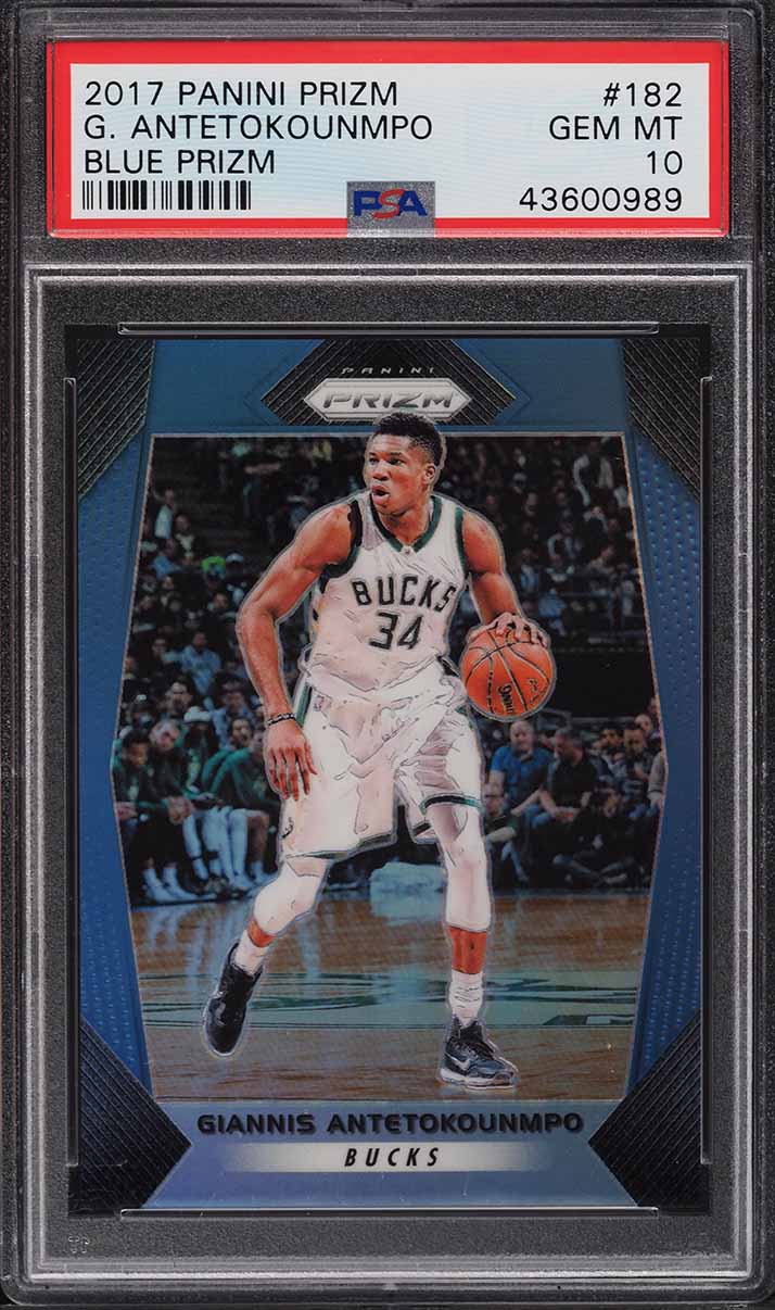 2017 Panini Prizm Blue Prizms Giannis Antetokounmpo /199 #182 PSA 10 GEM MINT