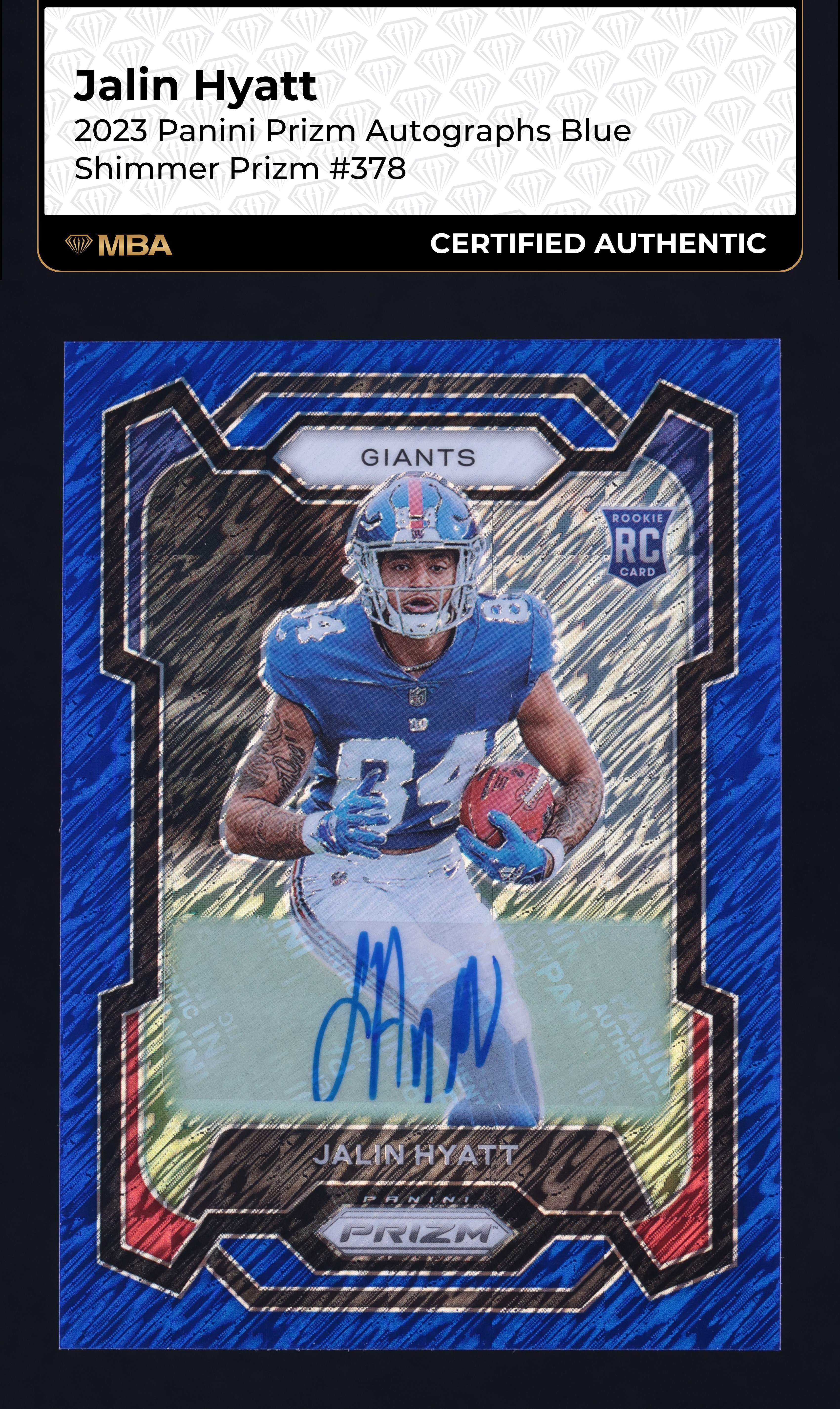 2023 Panini Prizm Blue Shimmer Jalin Hyatt ROOKIE AUTO /25 #378 MBA AUTH