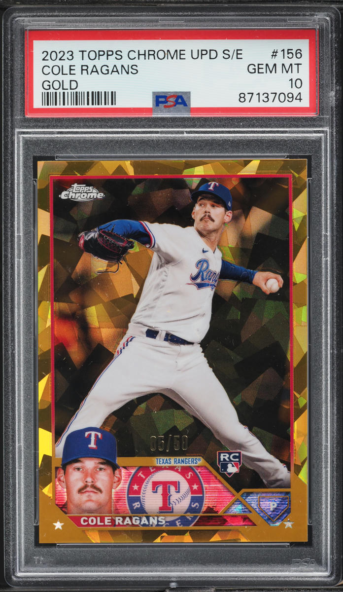 2023 Topps Chrome Update Sapphire Edition Gold Cole Ragans RC /50 #156 PSA 10
