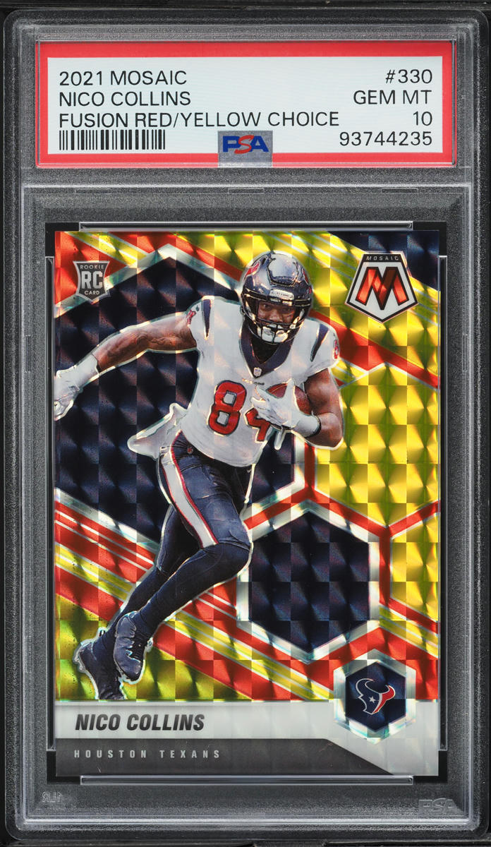 2021 Panini Mosaic Fusion Red Yellow Choice Nico Collins RC /80 #330 PSA 10 GEM