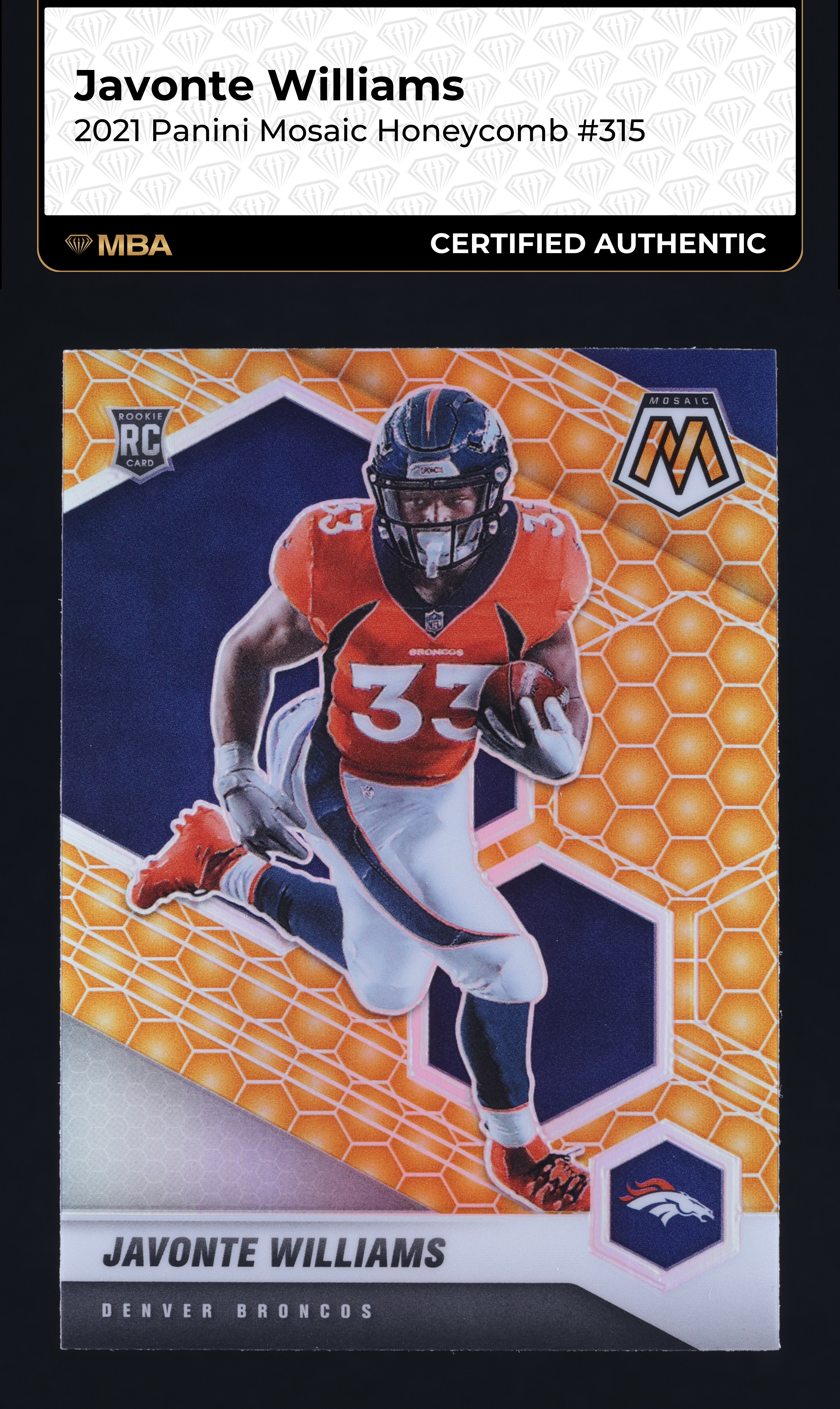 2021 Panini Mosaic Honeycomb Javonte Williams ROOKIE #315 MBA AUTH