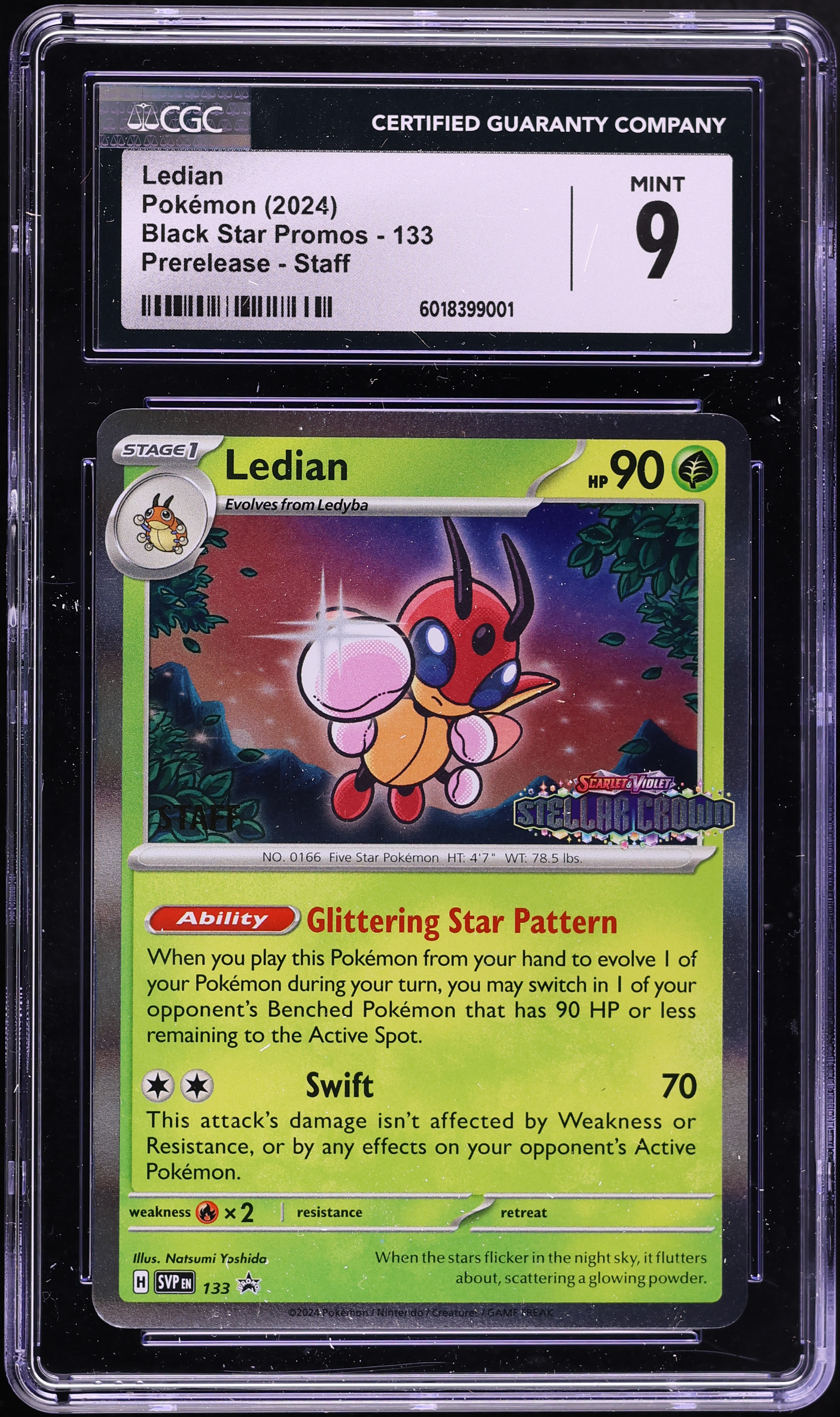 2024 Pokemon Scarlet & Violet Promo Stellar Crown Prerelease Staff Ledian #133 CGC 9 MINT