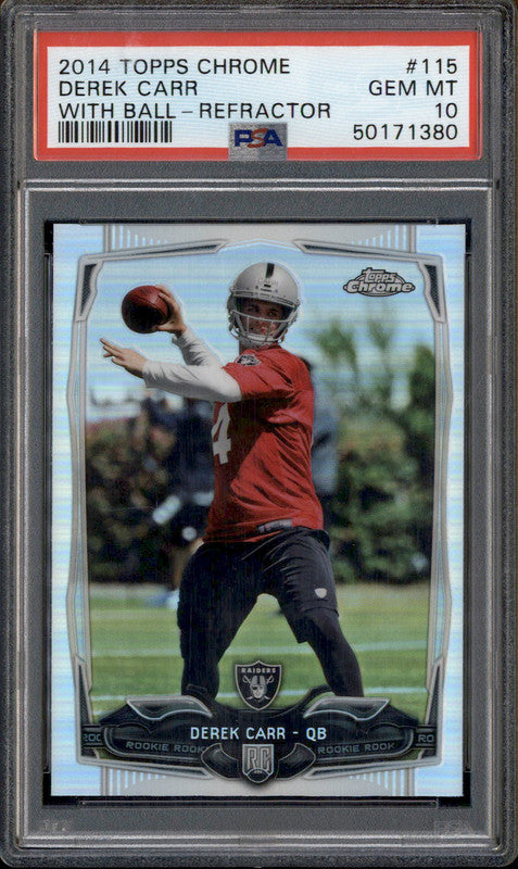 2014 Topps Chrome Refractor With Ball #115 Derek Carr RC PSA 10