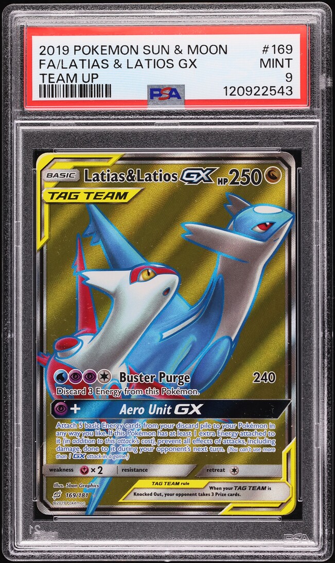 2019 Pokemon Sun & Moon Team Up Full Art Latias & Latios GX #169 PSA 9 MINT