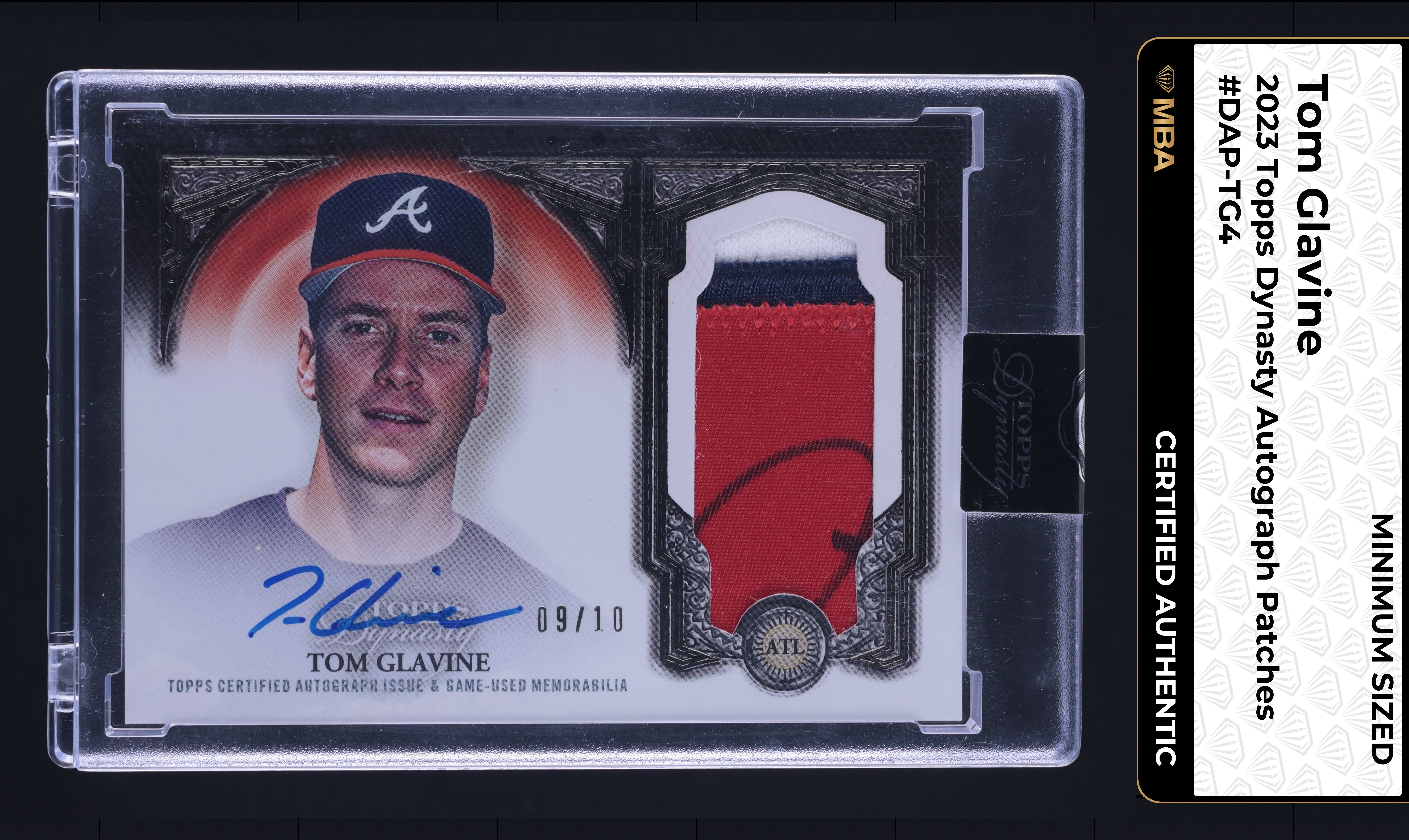 2023 Topps Dynasty Tom Glavine PATCH AUTO /10 #DAP-TG4 MBA AUTH, Min Sized