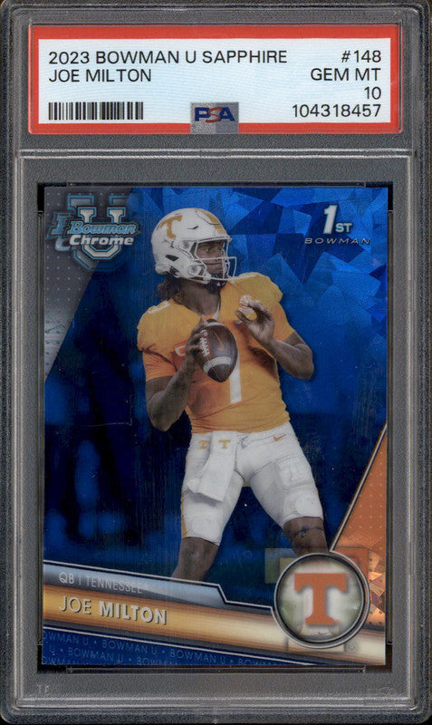 2023 Bowman University Chrome Sapphire #148 Joe Milton RC PSA 10