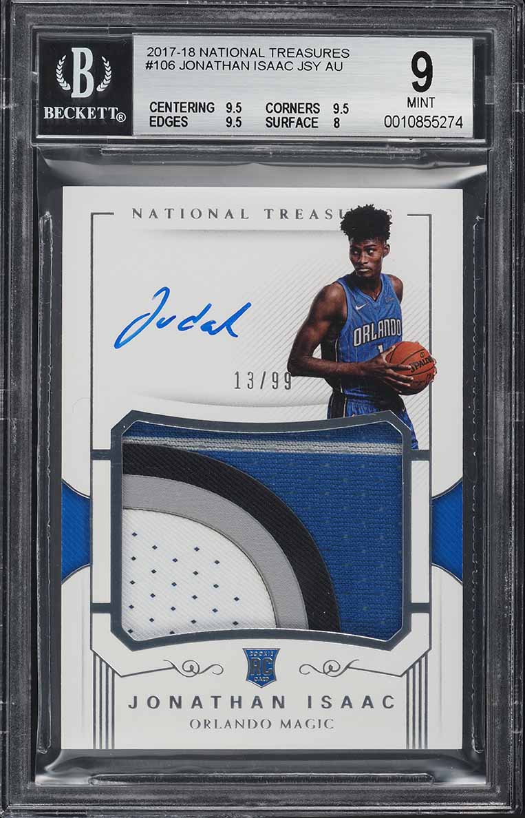2017 National Treasures Jonathan Isaac ROOKIE PATCH AUTO /99 #106 BGS 9 MINT