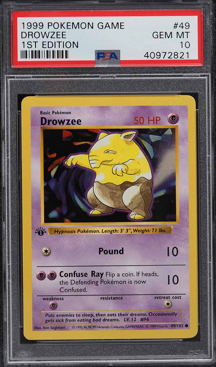 1999 Pokemon Base Set Shadowless 1st Edition Drowzee #49 PSA 10 GEM MINT
