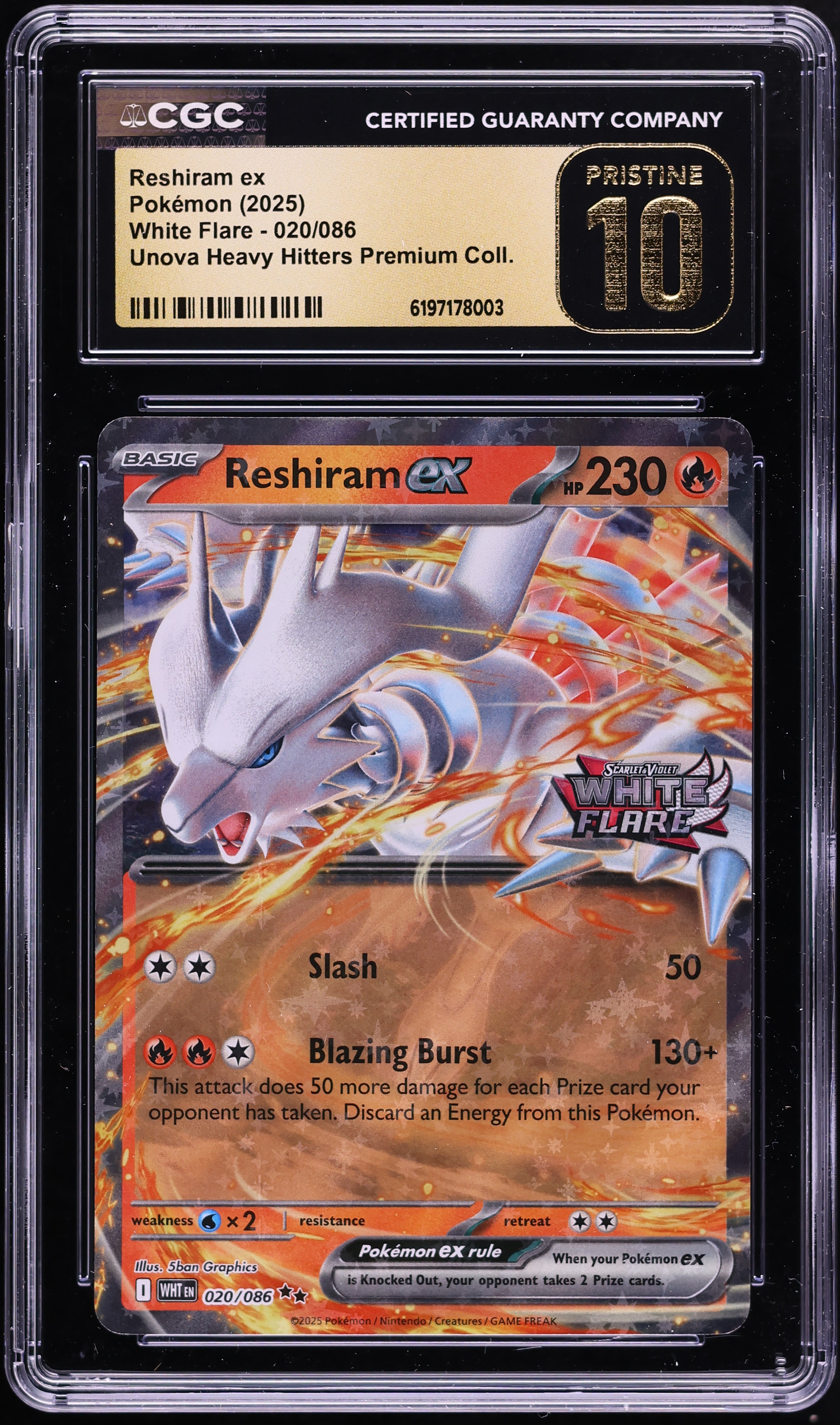 2025 Pokemon SV White Flare Unova Heavy Hitters Premium Holo Reshiram EX #20 CGC 10 PRISTINE
