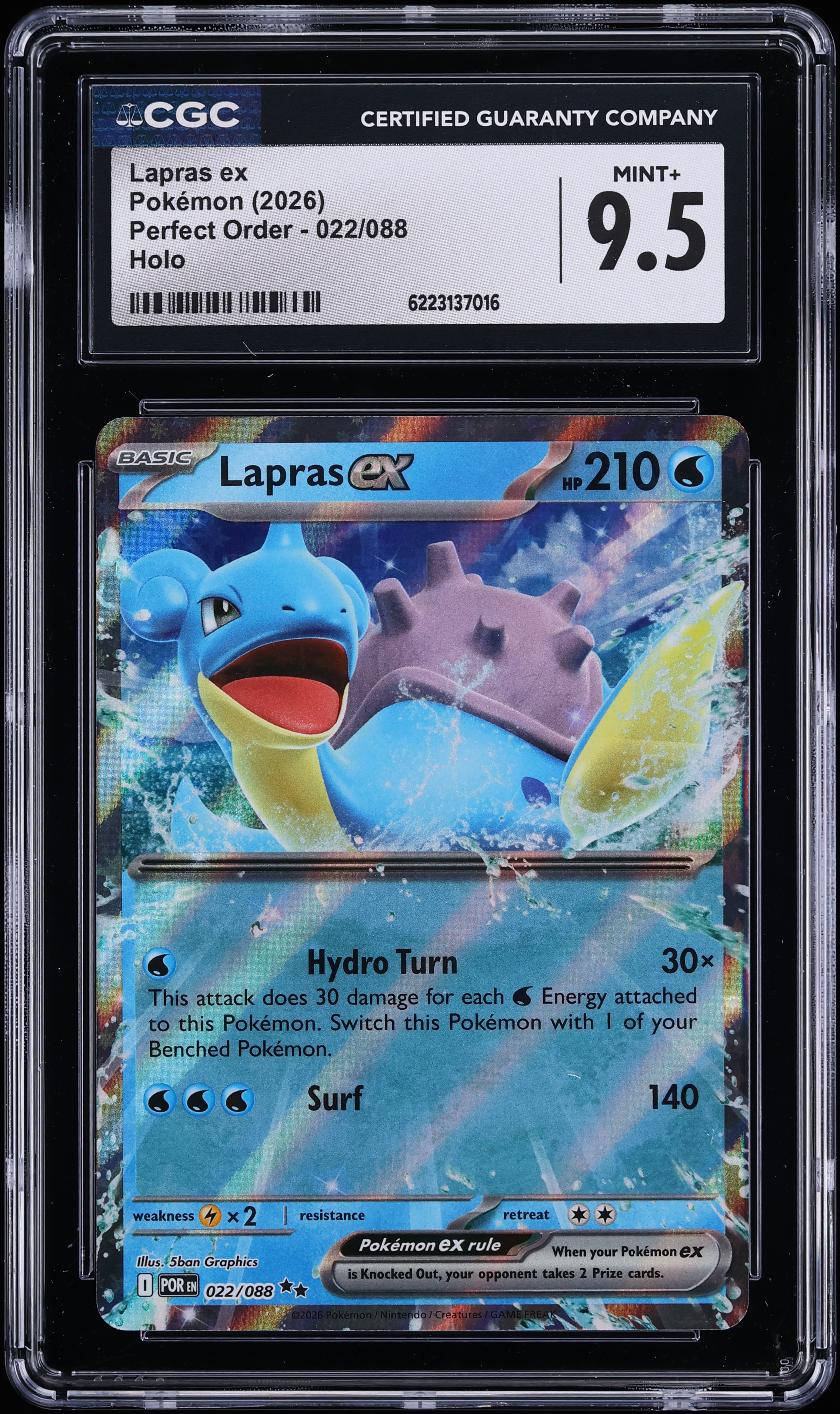 2026 Pokemon Mega Evolution Perfect Order Holo Lapras EX #22 CGC 9.5 MINT+