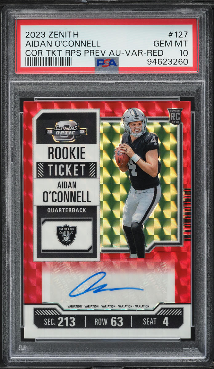 2023 Panini Zenith Contenders Optic Var. Red Aidan O'Connell RC AUTO /23 PSA 10