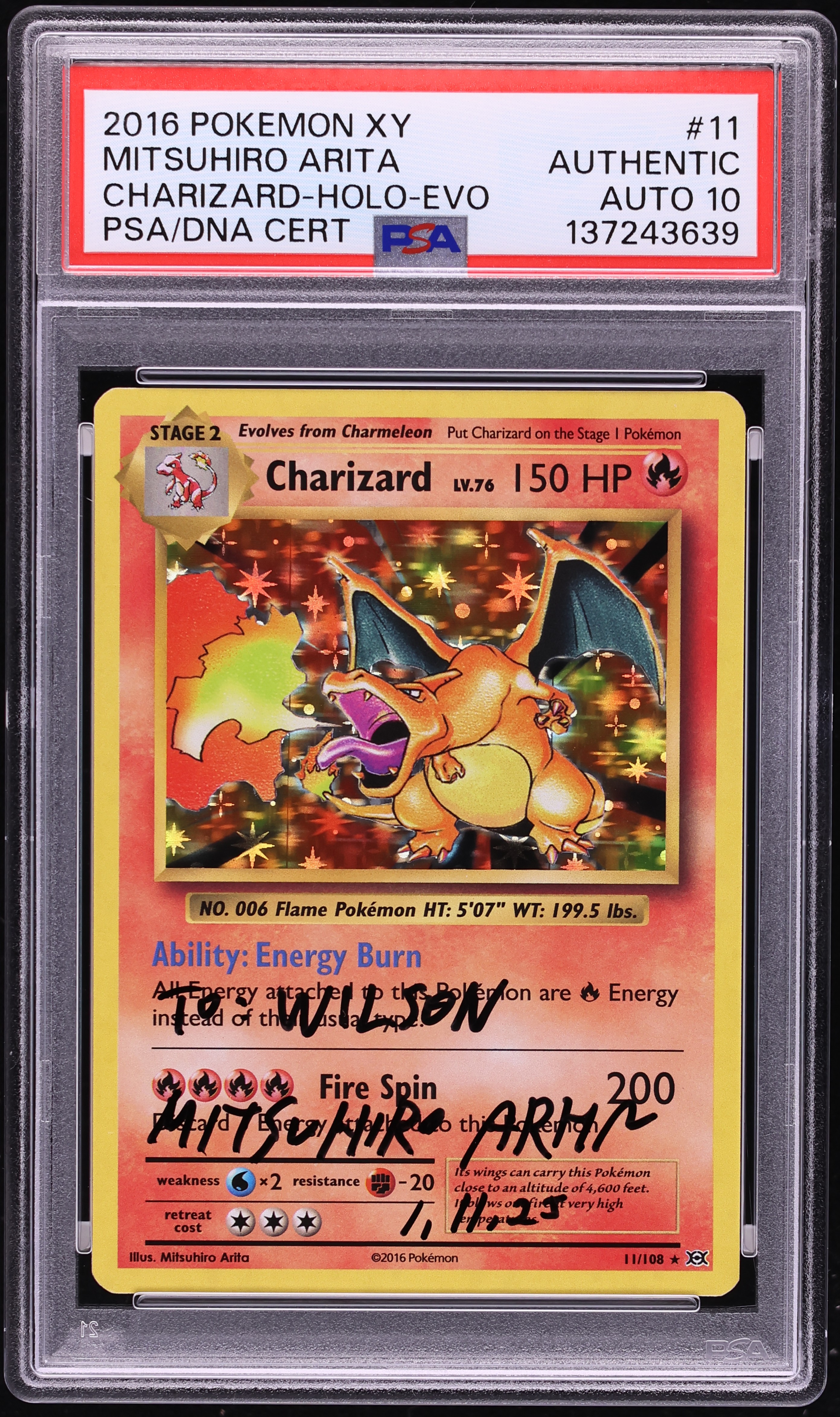 2016 Pokemon XY Evolutions Holo Charizard Mitsuhiro Arita AUTO DNA 10 #11 PSA AUTH