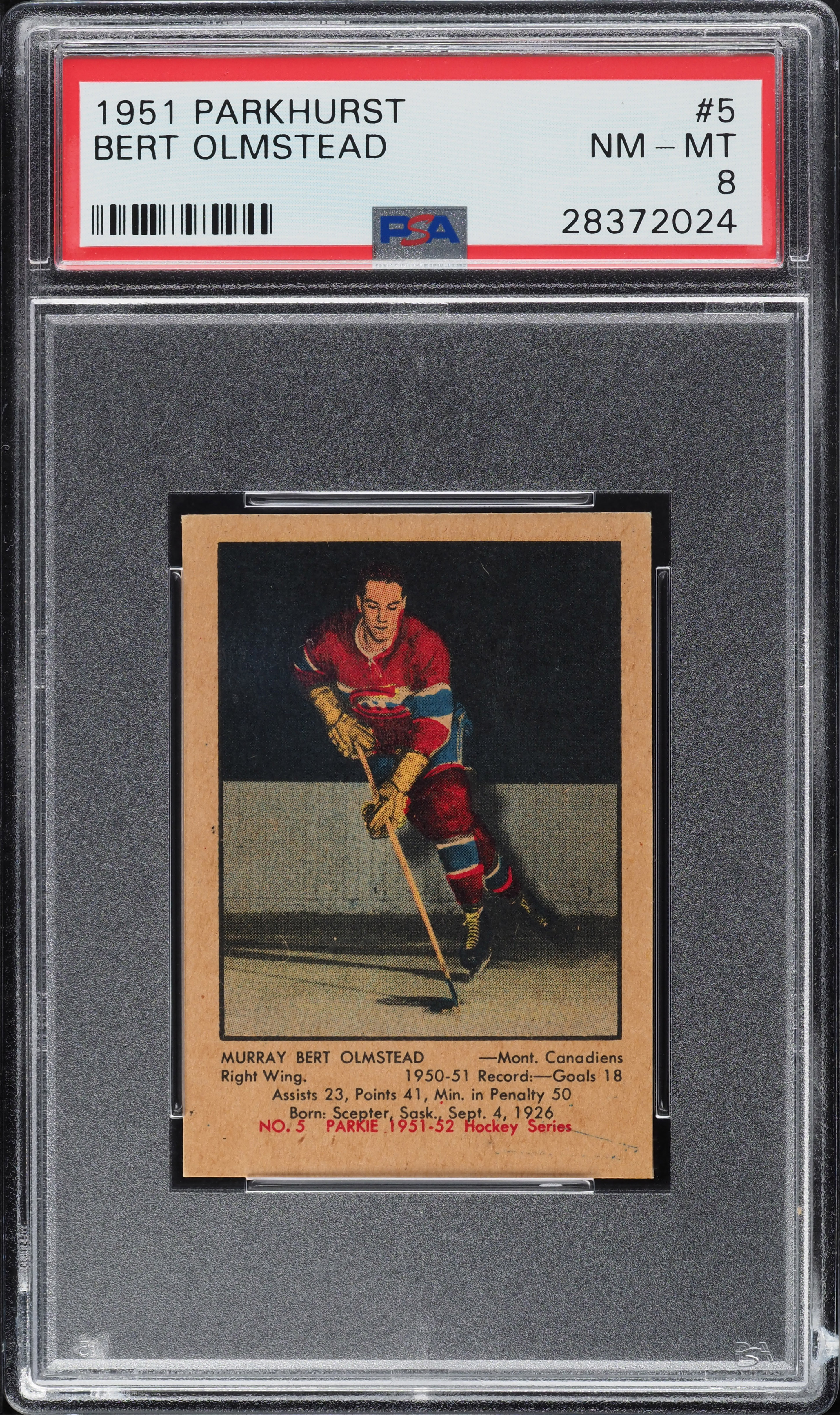 1951 Parkhurst Bert Olmstead ROOKIE #5 PSA 8 NM-MT