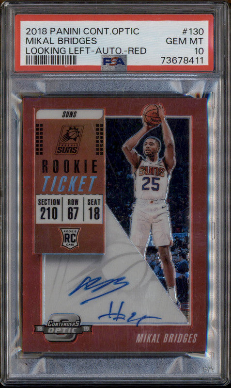 2018 Contenders Optic Autograph Red #130 Mikal Bridges RC Auto /149 PSA 10